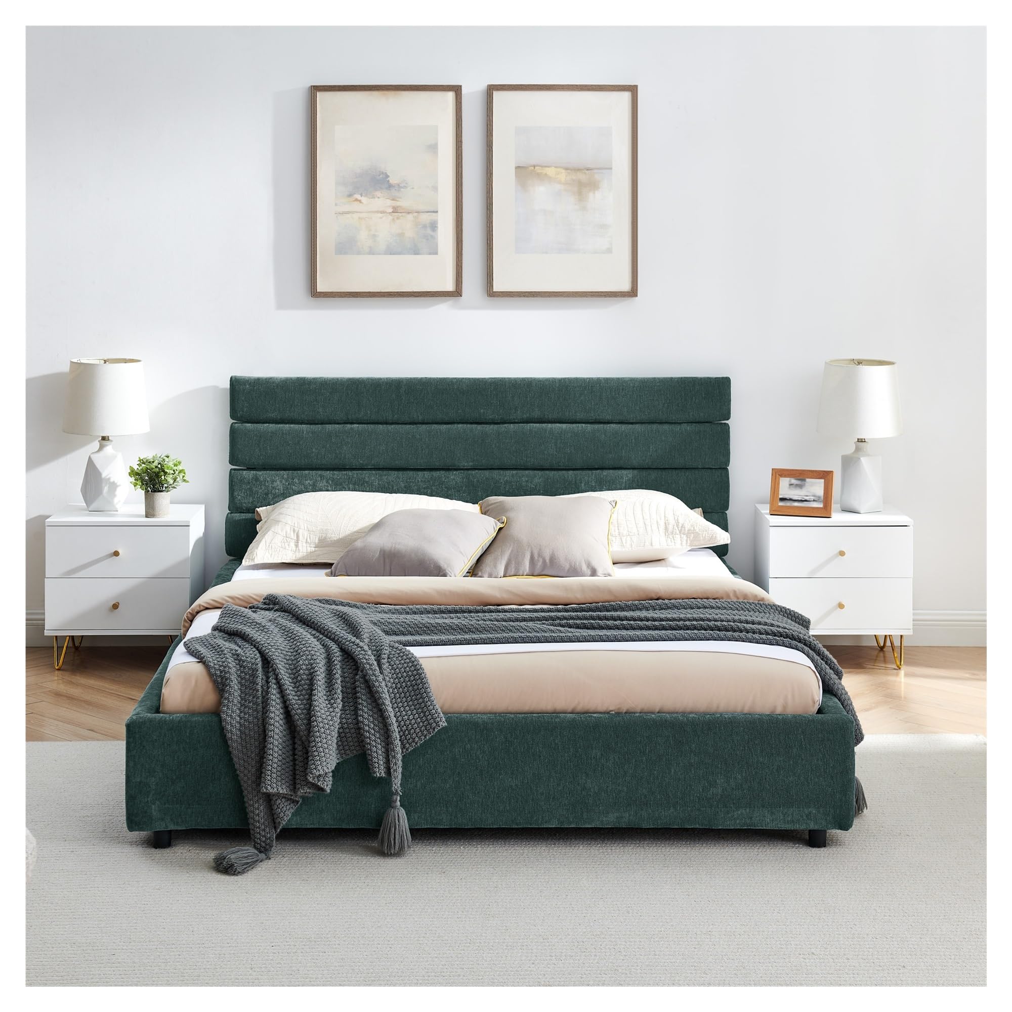 Comfort Upholstered Bed Frame with Headboard and Solid Frame