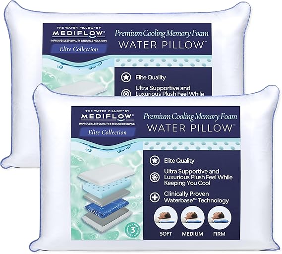 Mediflow Water Pillow - Elite Collection, Cooling Gel Memory Foam Pillow
