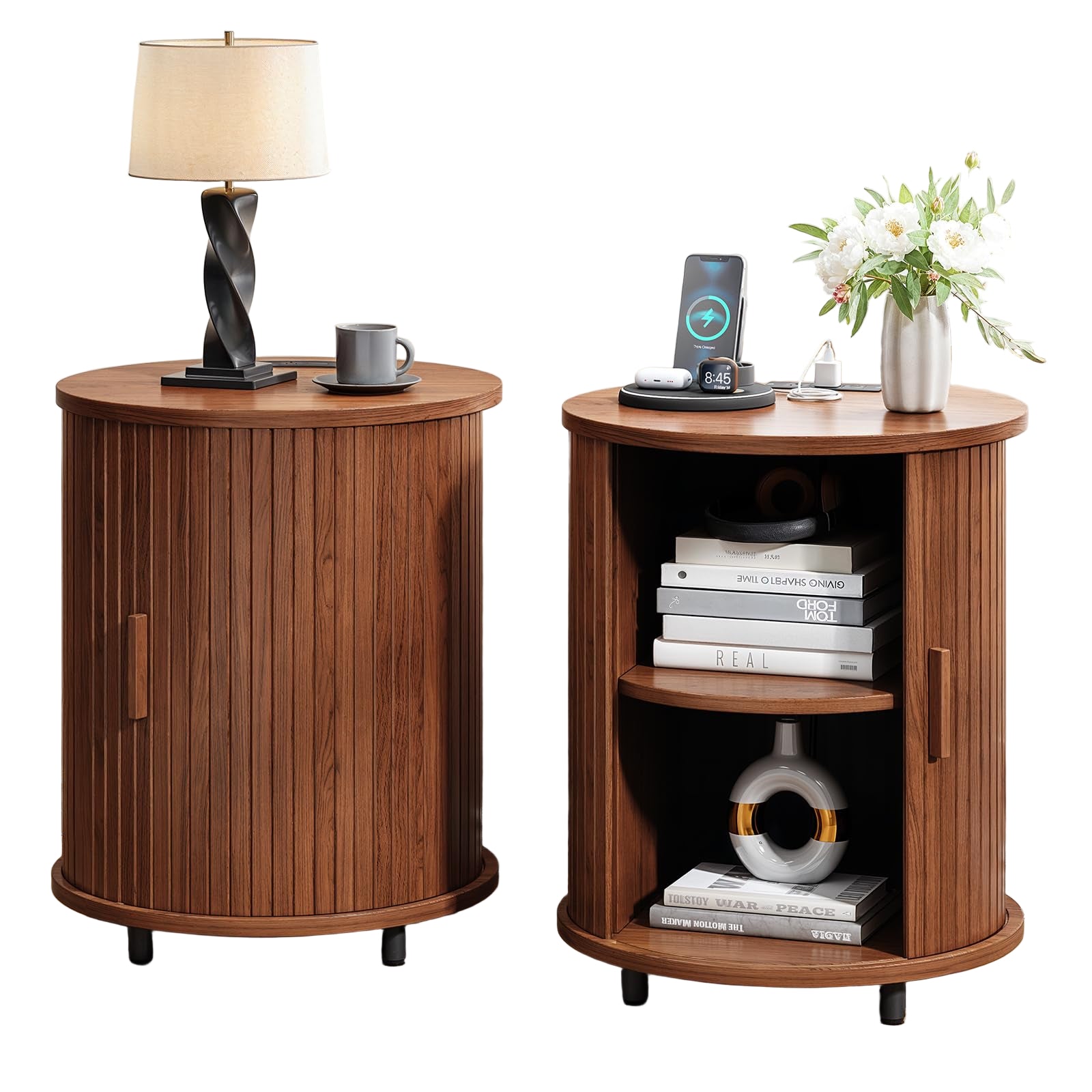 Round End Table with Charging Station