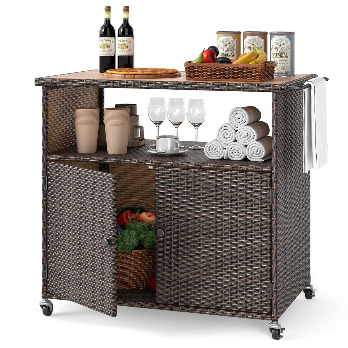 Outdoor Patio Bar Cart with Storage