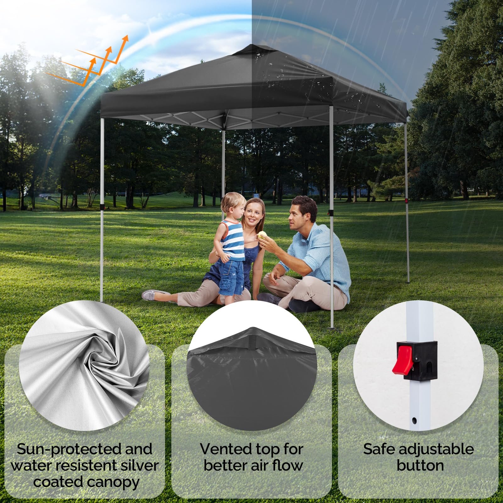VINGLI 10x10 Pop Up Canopy Tent with 2 Sidewalls and Sandbags, Easy Up Canopy Tents for Parties Tent Gazebo Camping Canopy One Person Set Up Pop Up Gazebo for Beach