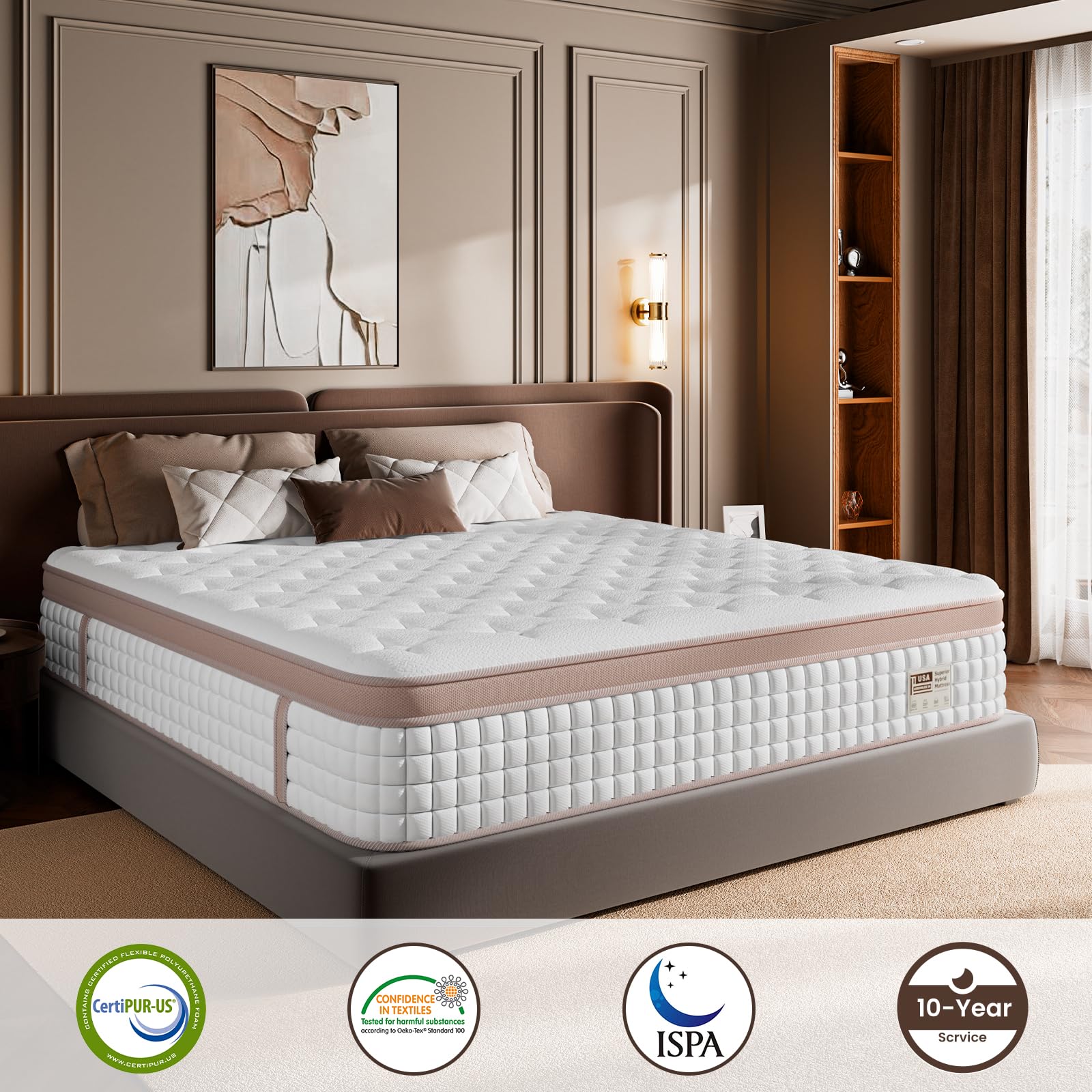 Mattress Queen Size 12 inch - Premium Hybrid Mattress In a Box with Back & Lumbar Support, 366 Night Trial, Individual Pocket Spring Bed for Motion Isolation & Pressure Relief, CertiPUR-US Certified