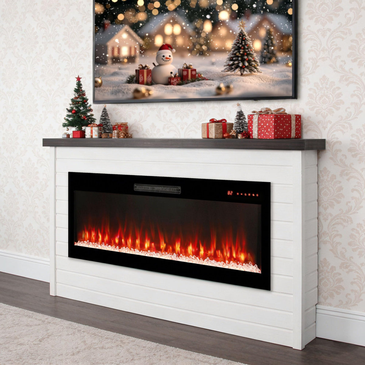65" Shiplap Electric Fireplace Mantel with 50" Replaceable Insert & 16 Flame Colors
