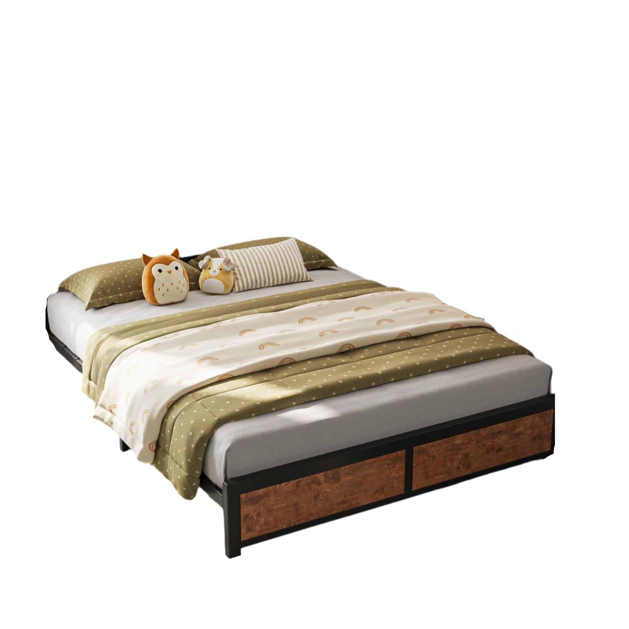 Corner Bed Frame with Headboard and Storage Bookcase Queen Size Bed Frame