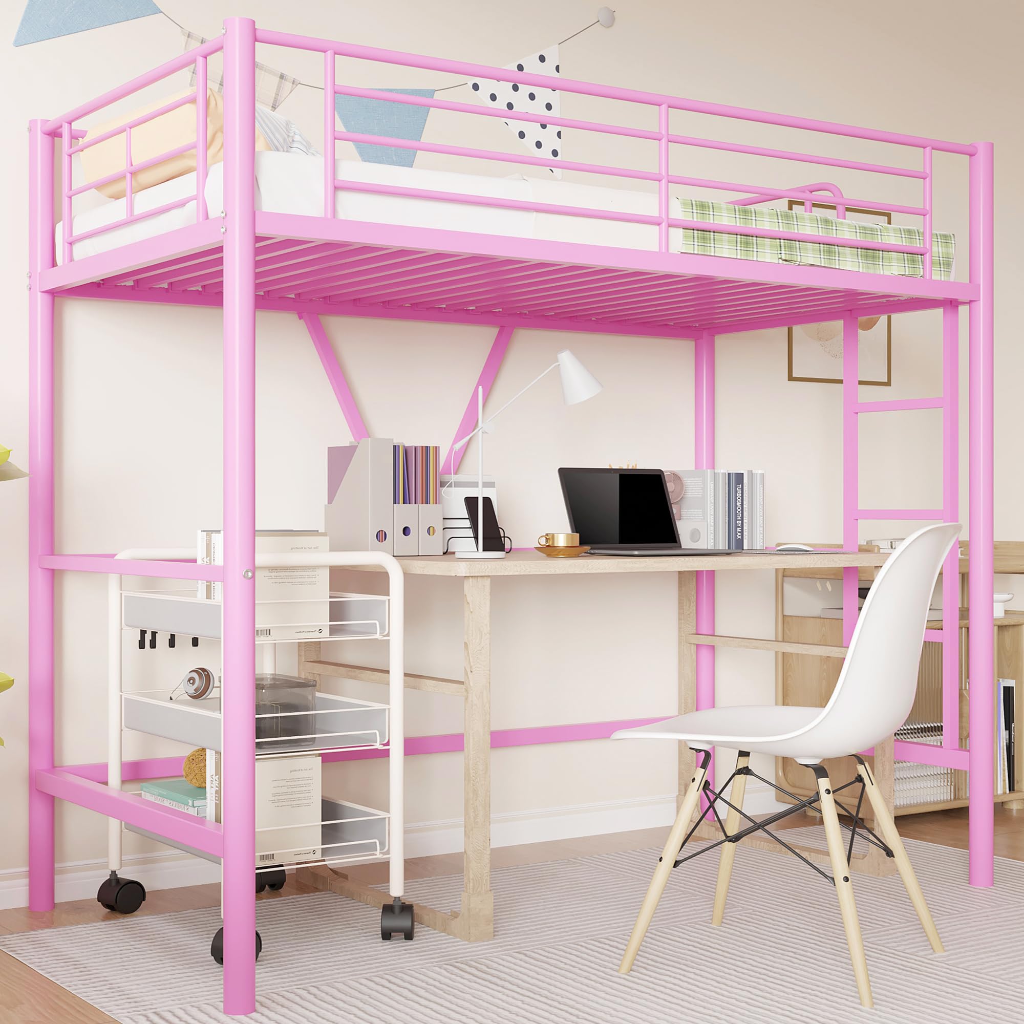 Twin Size Loft Bed with Stairs, Removable Ladder & High Guardrail