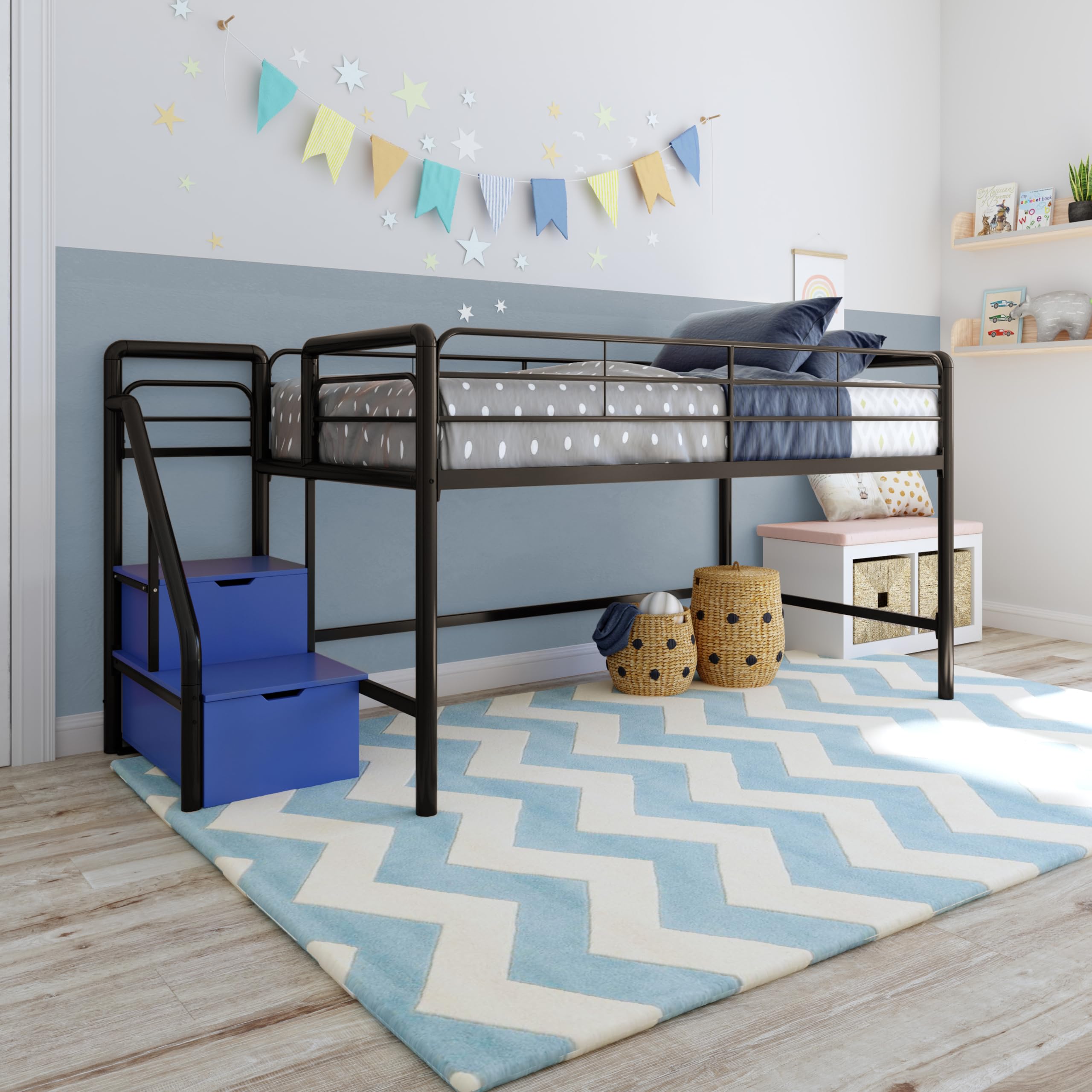 Twin Metal Loft Bed with Storage Steps, Multifunctional Space-Saving Solution