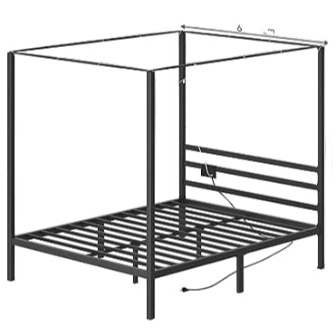 King Canopy Bed Frame, Four Poster Design with USB Charge Station & Star LED Light