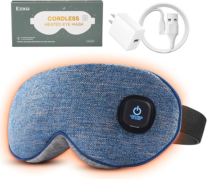 Cotton Cordless Heated Eye Mask, Warm Eye Compress Mask for Dry Eyes