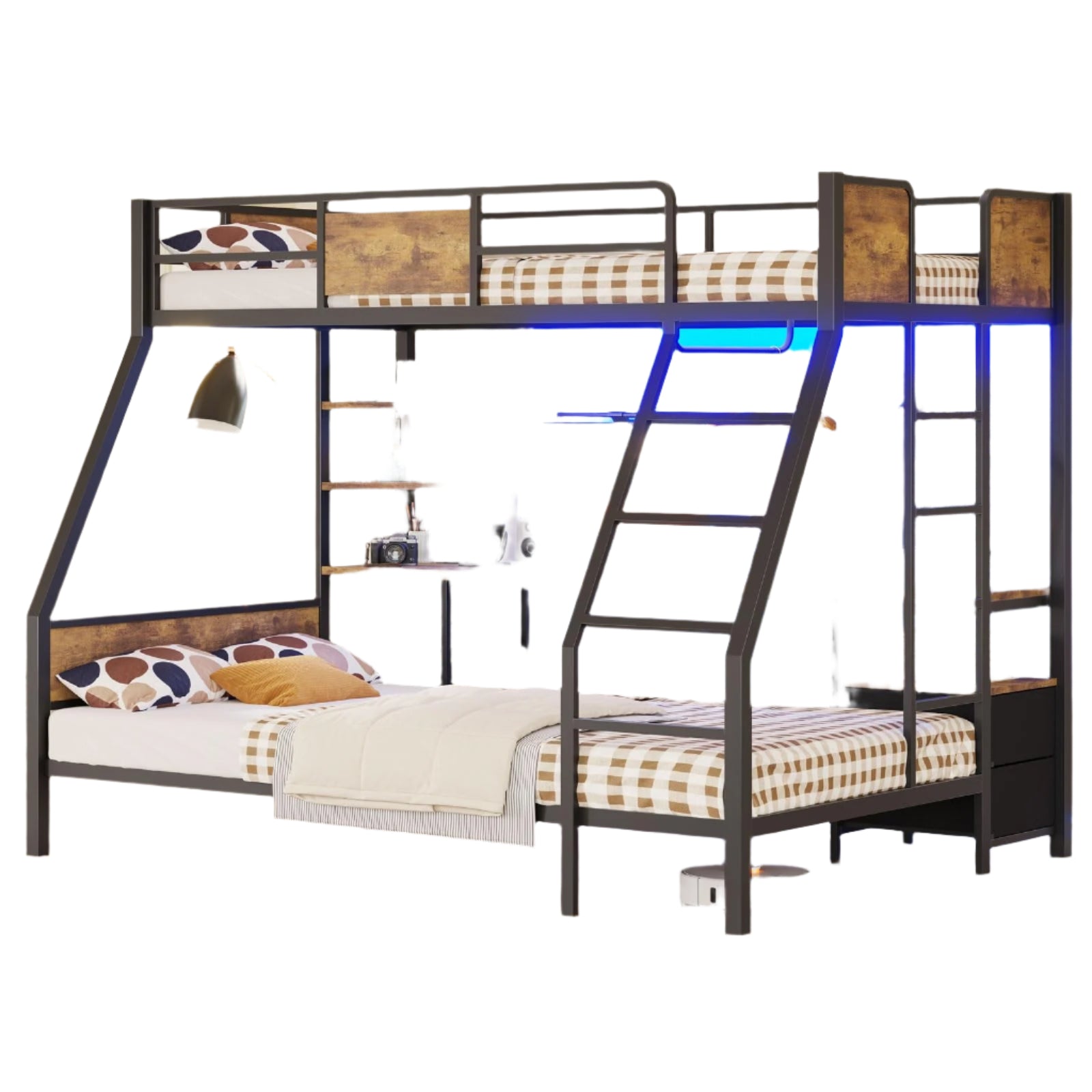 Bunk Bed Twin Over Twin with Desk and Charging Station, Loft Bed with 4 Storage Drawers