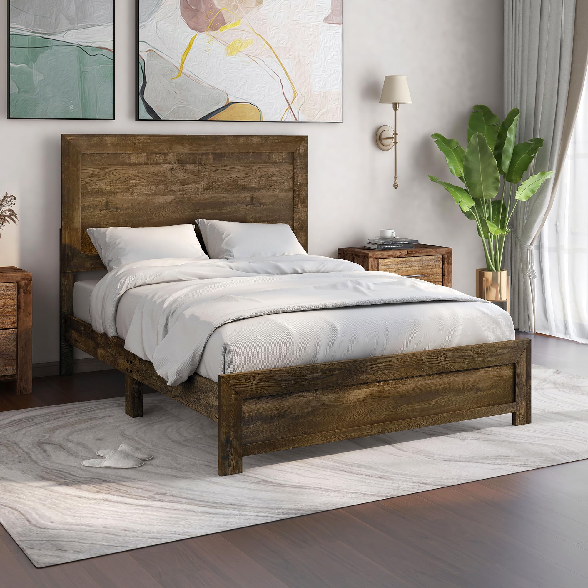 Camberley Farmhouse Wood Panel Bed, Box Spring Required for Bedroom, Guest Room Bed