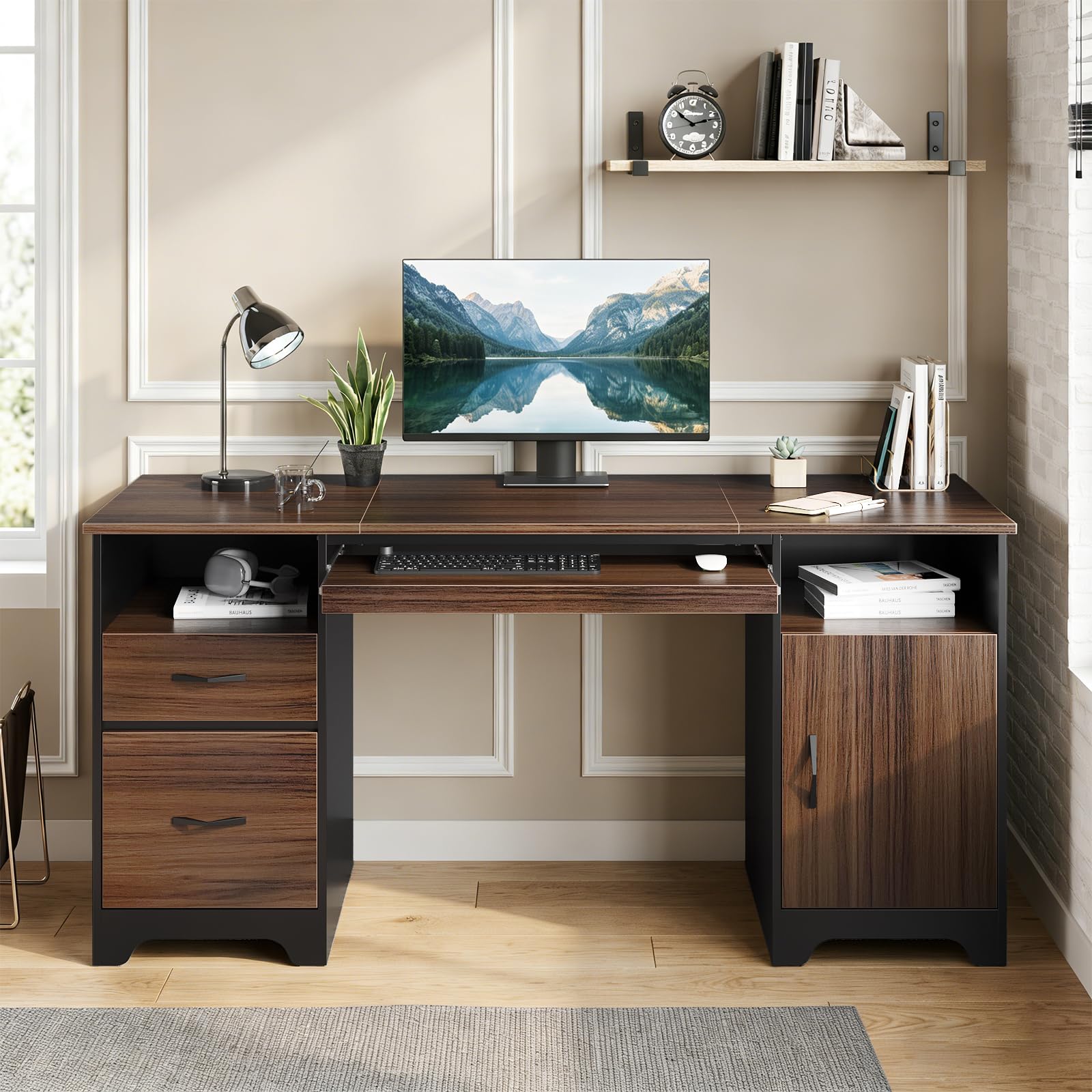 59" Executive Desk with File Drawer & Storage