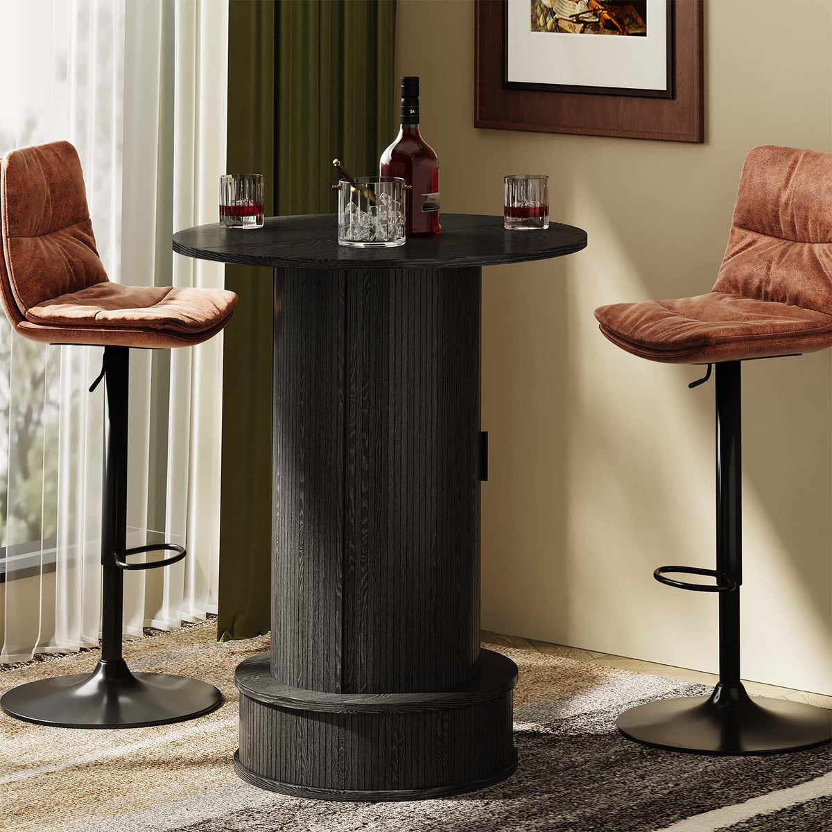 Round Bar Height Pub Table with Hidden Storage & Footrest, 27.5" Round x 38.1" H