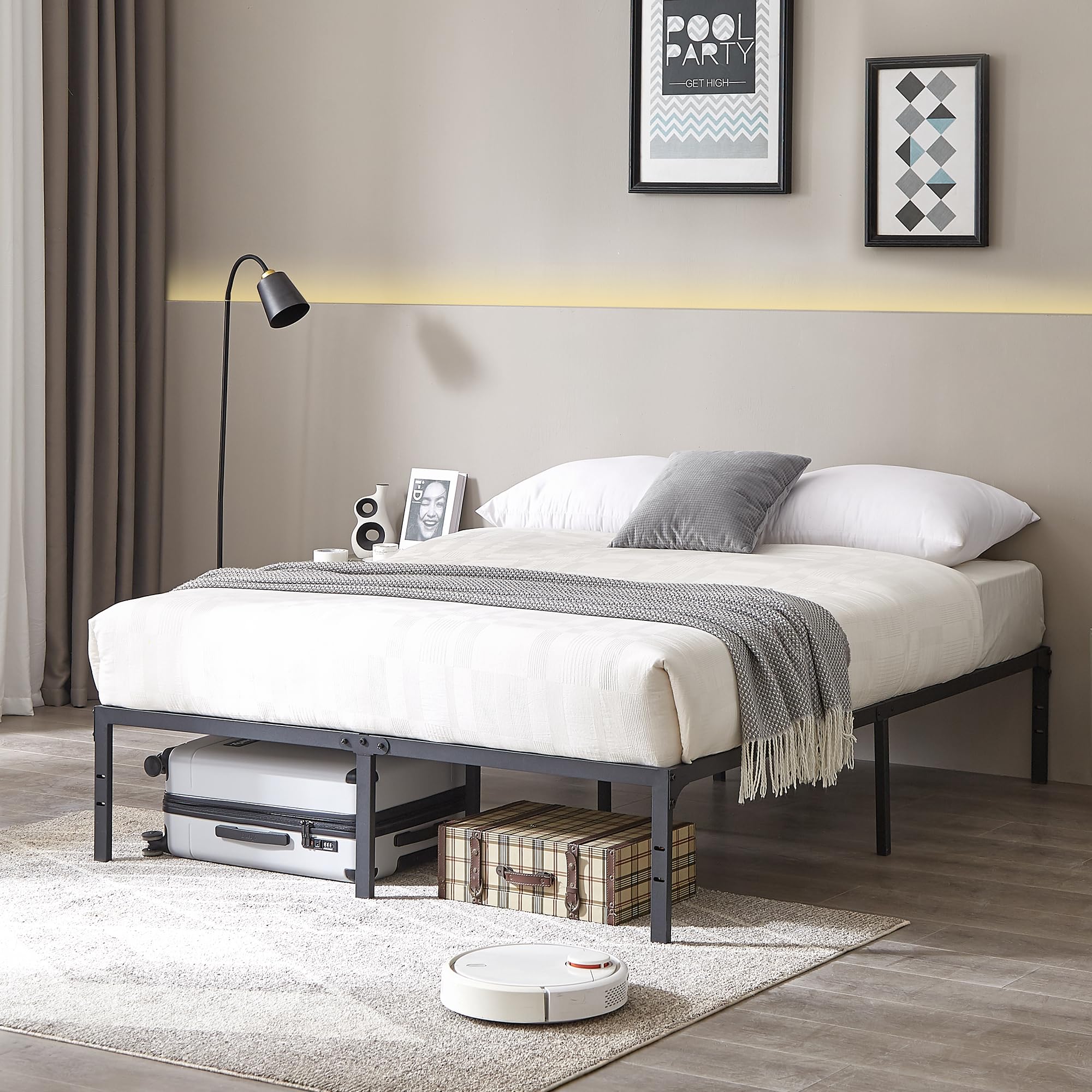 14 Inch Metal Platform Bed Frame Queen Size, Heavy Duty Sturdy
