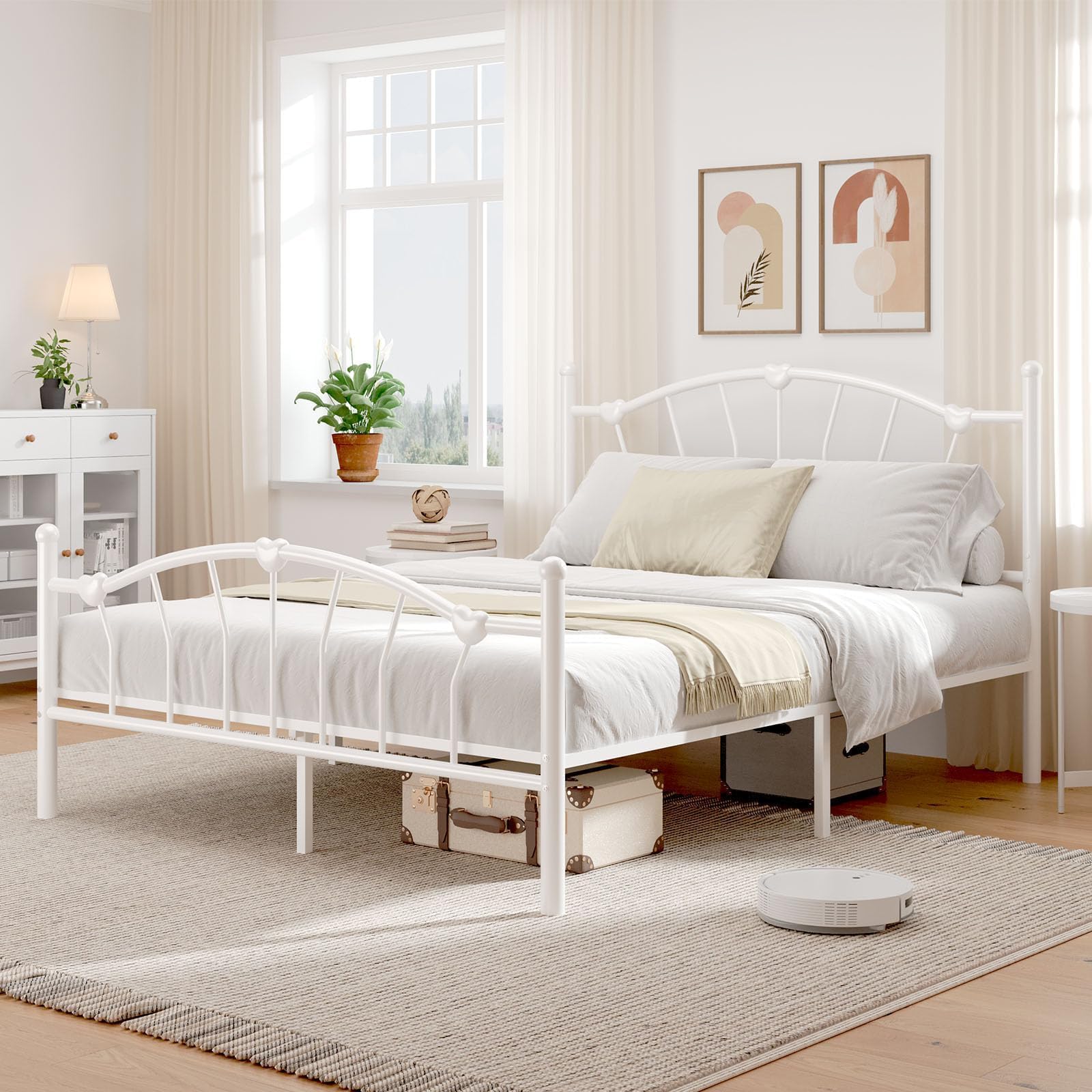 Bed Frame with Headboard, Heart-Shaped Decorative