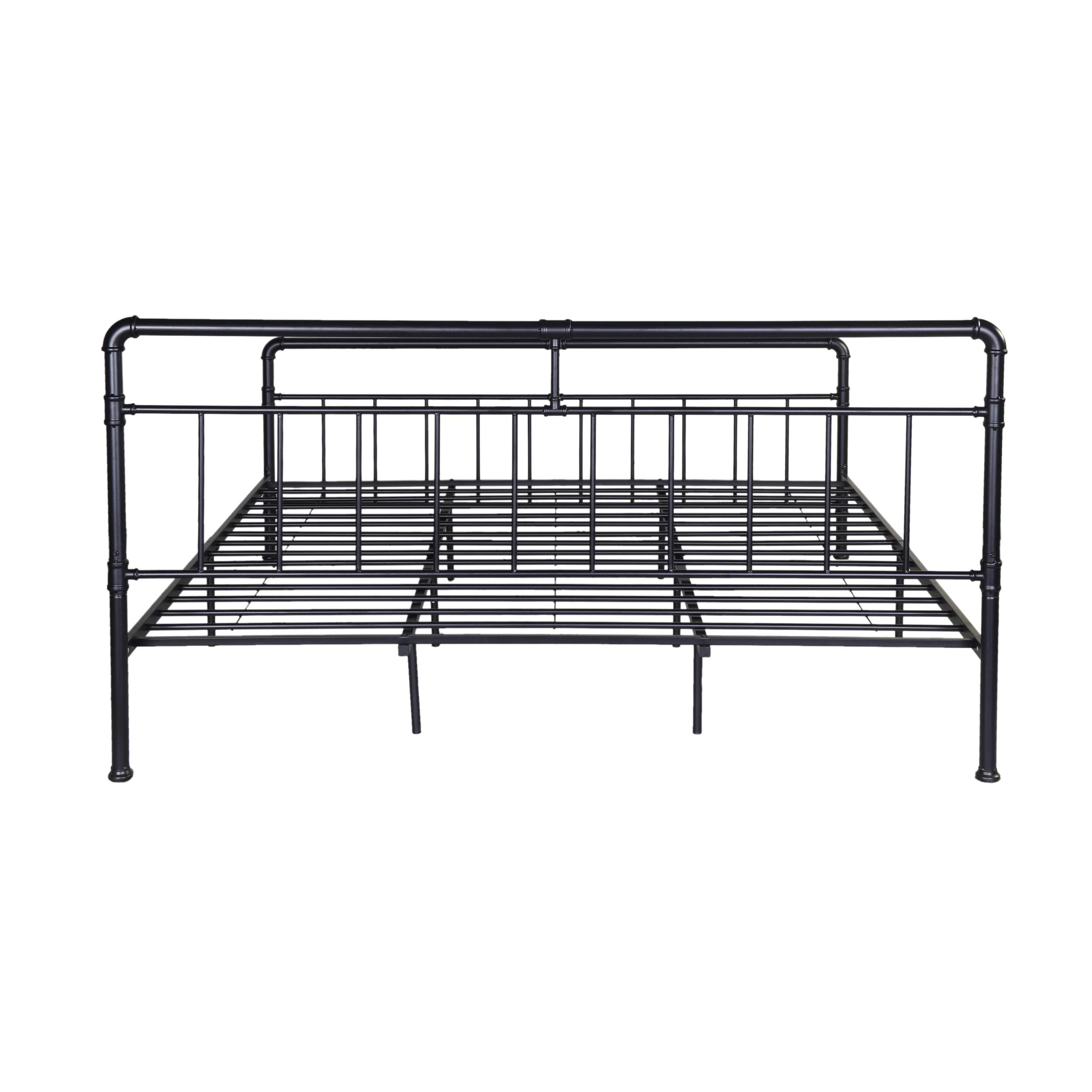 Knight Home Sally King-Size Iron Bed Frame, Minimal, Industrial, Flat Black