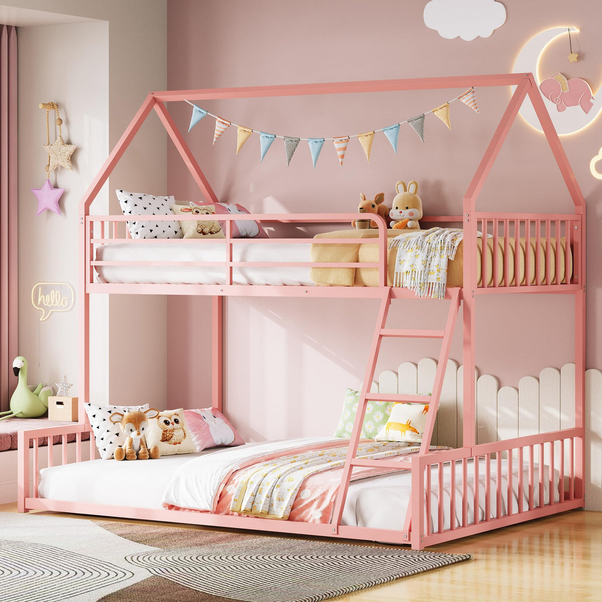 Twin Over Full House Bunk Bed with Ladder