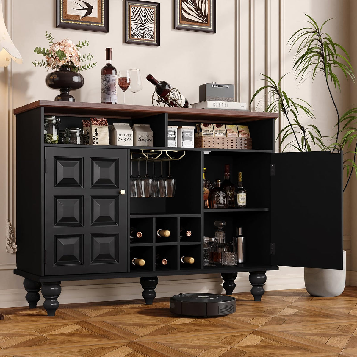 Wine Bar Cabinet with Wine Rack & Glass Holder