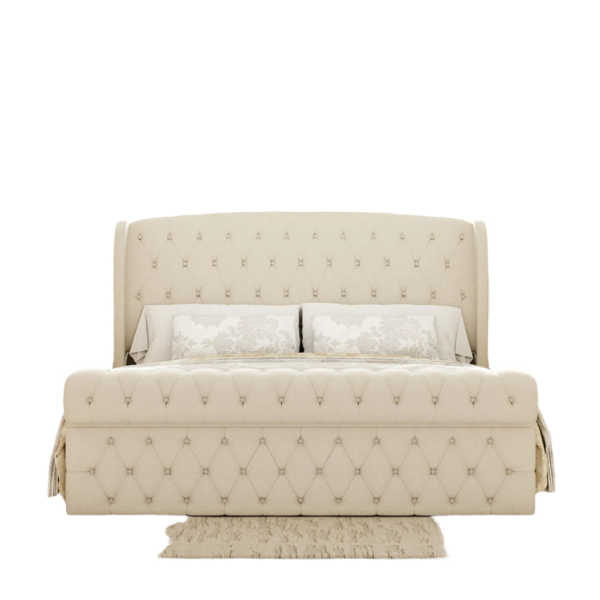 Queen Upholstered Sleigh Bed Frame with 52" Tall Wingback Headboard, Noise-Free