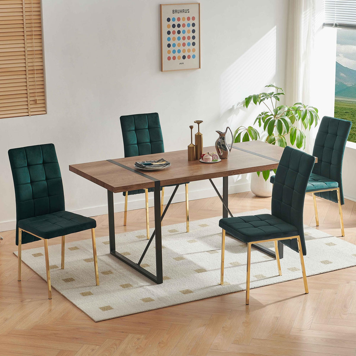 Velvet Dining Chairs with Golden Metal Legs