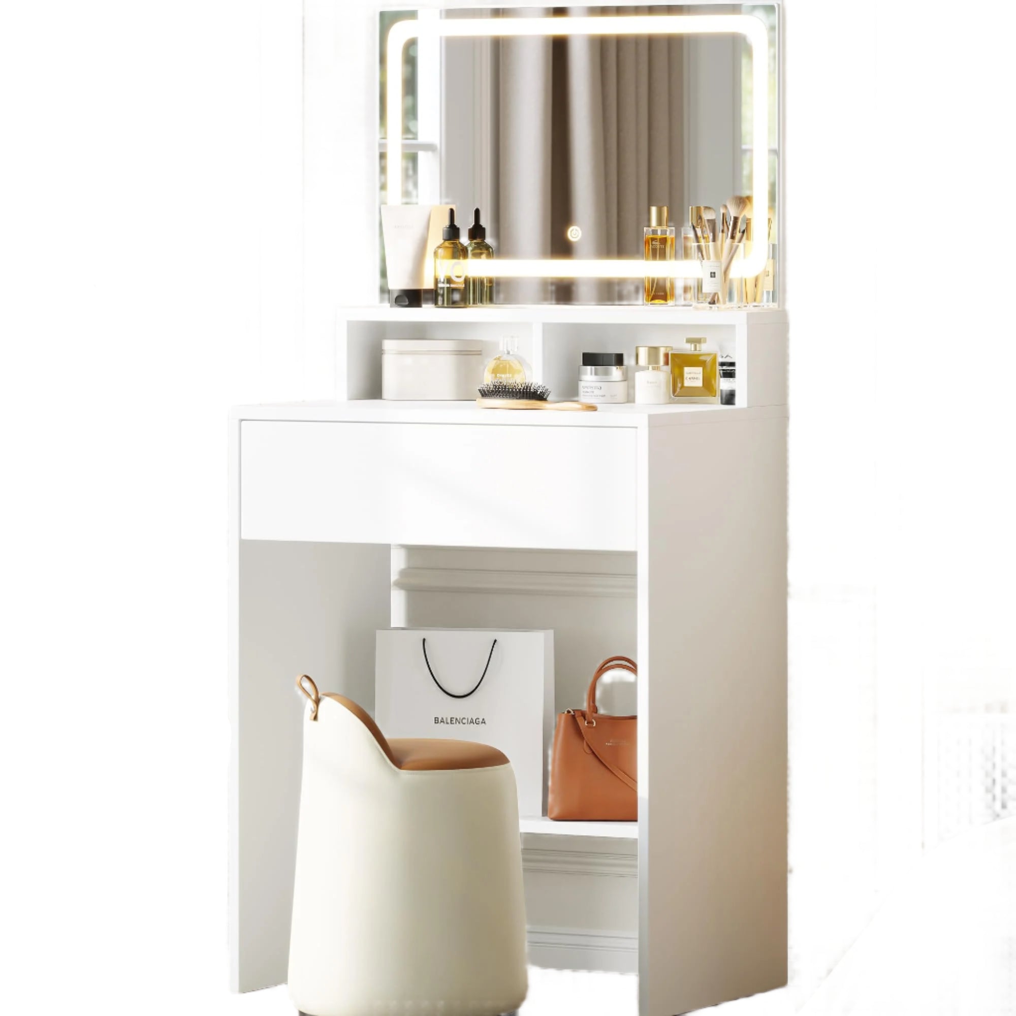 Vanity Desk with Mirror and Lights, Small Makeup Vanity Desk with LED Lighted