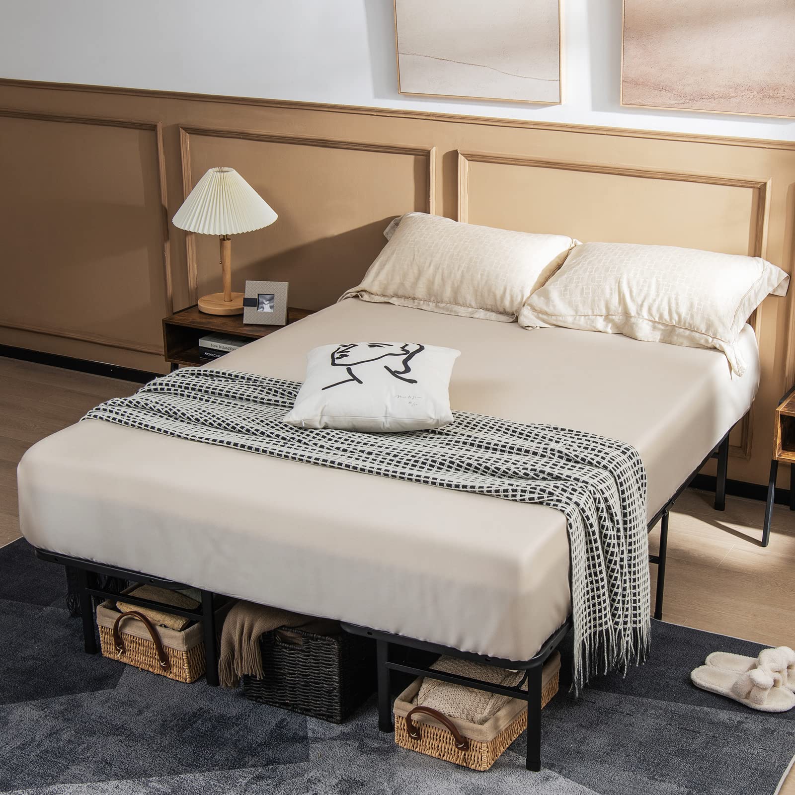 Folding Bed Frame, Twin/Full Size Portable Bed Base for Kids, Teens & Adults
