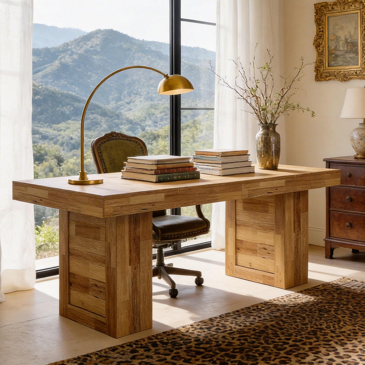 63" Farmhouse Executive Desk with Chunky Block Legs