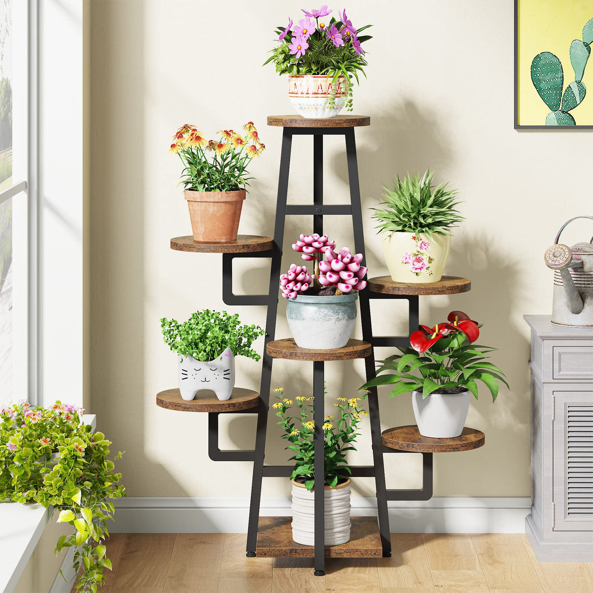 7-Tier Corner Plant Stand with Round Shelves