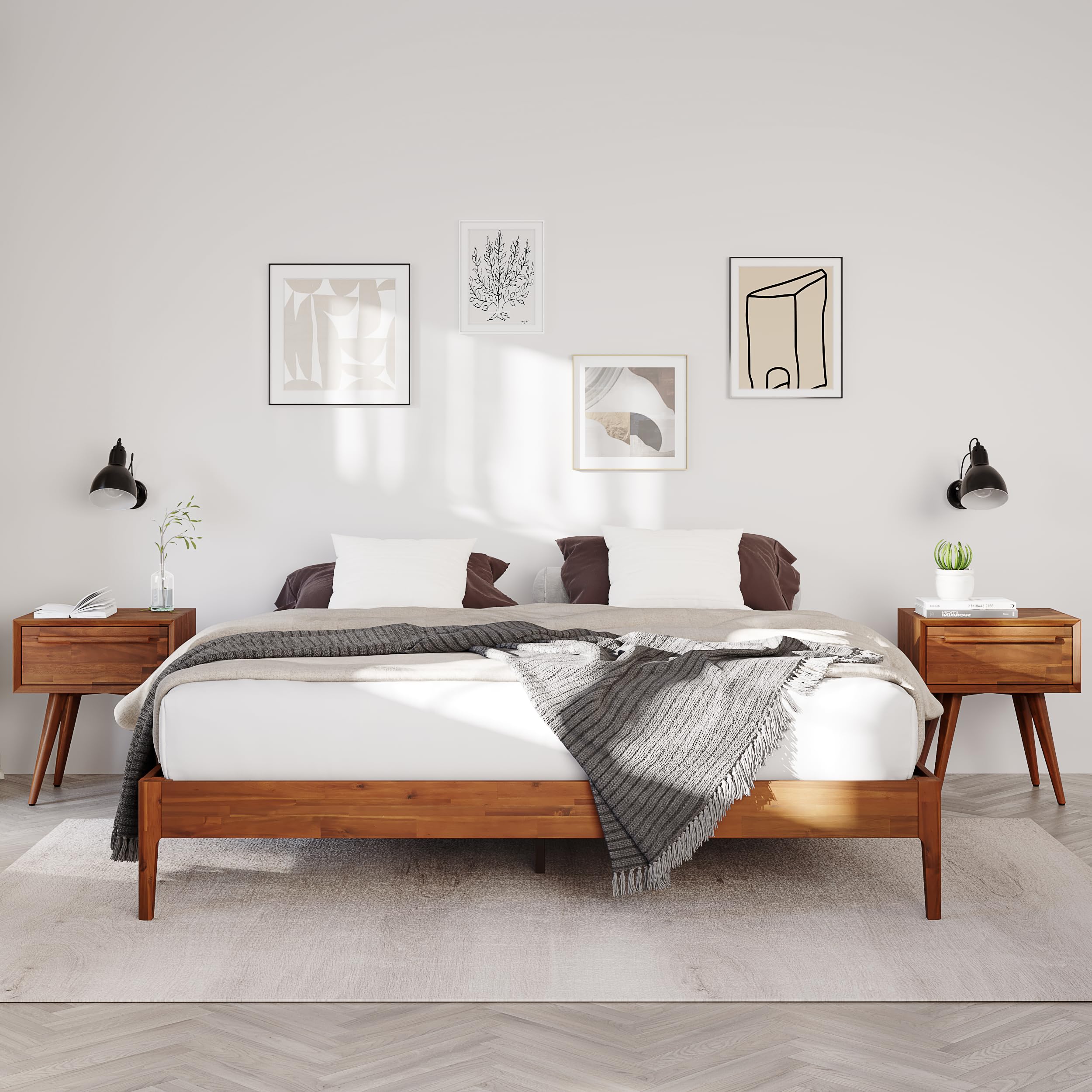 Camila Luxury King Size Bed Frame - Heavy Duty Acacia Wood Bed