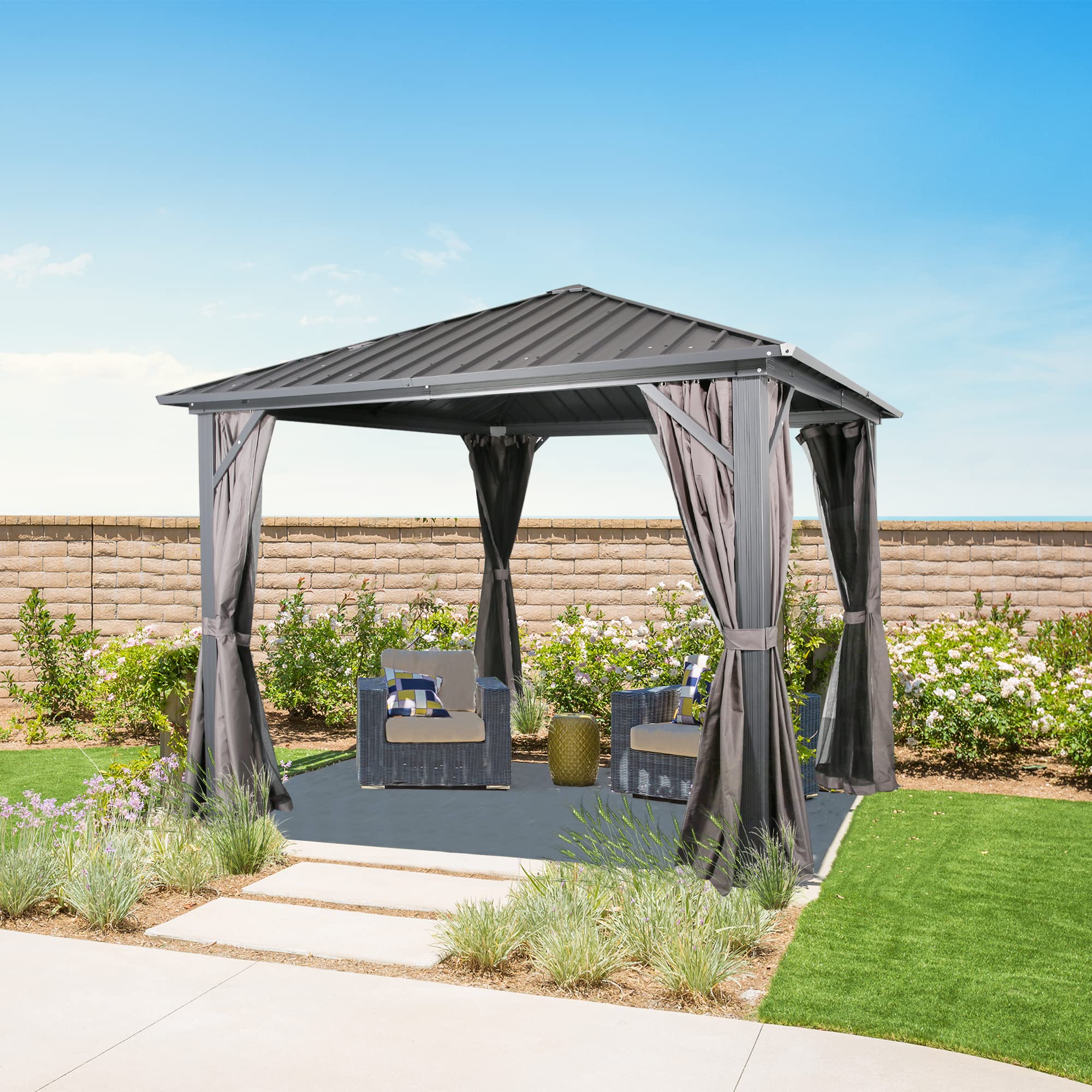 Outdoor Hardtop Gazebo Patio Aluminum Permanent Pergola with Galvanized