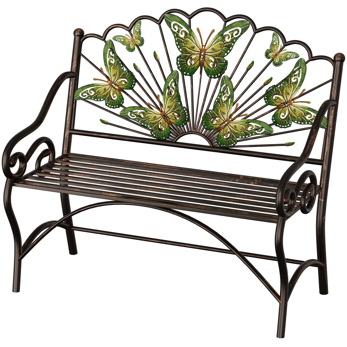 Metal Garden Bench with Butterfly Fan Backrest