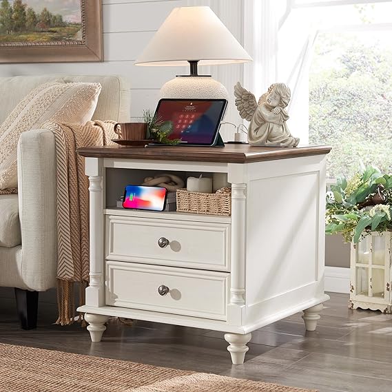 24'' Farmhouse End Table w/4 Solid Wood Fee