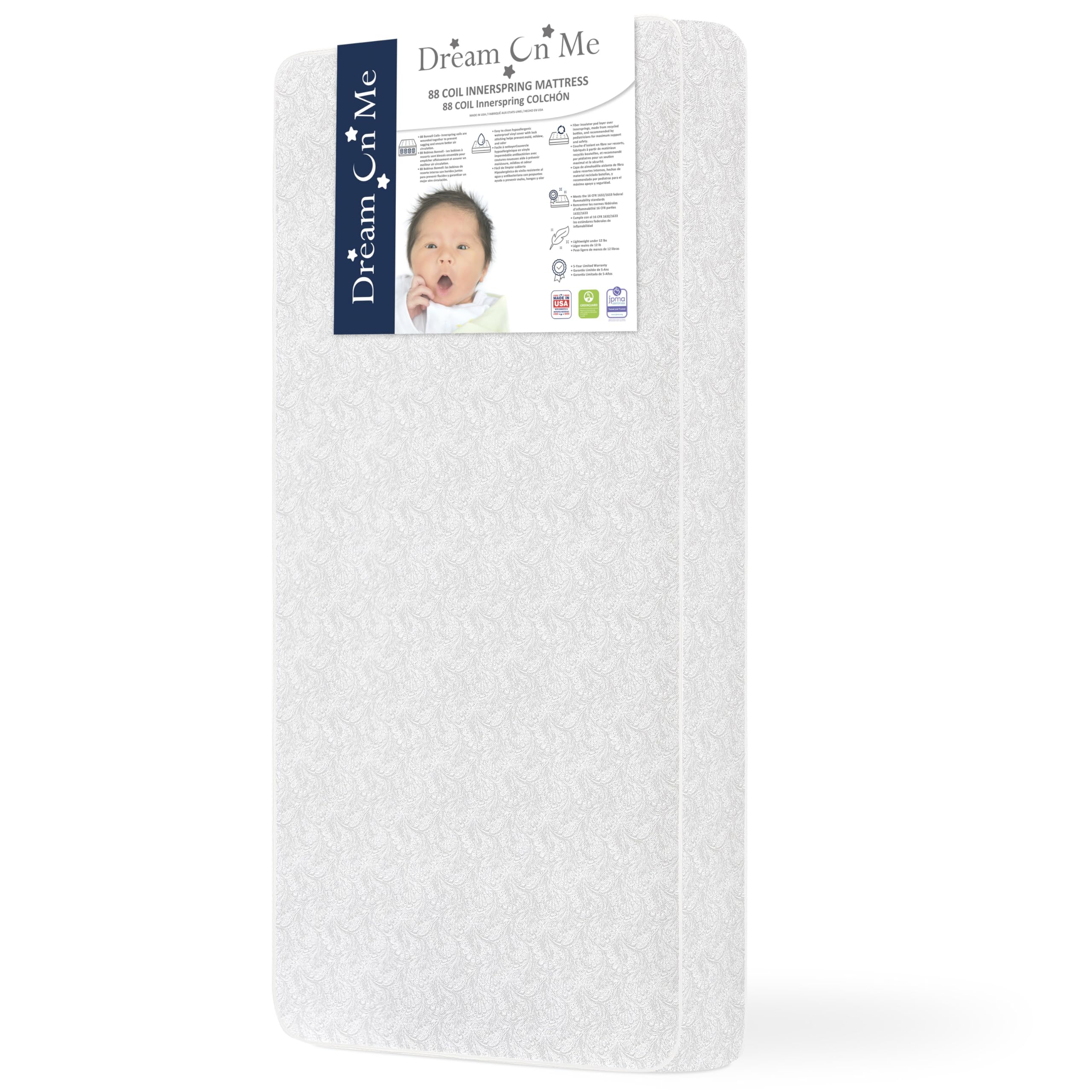 Twilight 5” 88 Coil Innerspring Crib and Toddler Mattress, Platinum Waterproof Vinyl Cover
