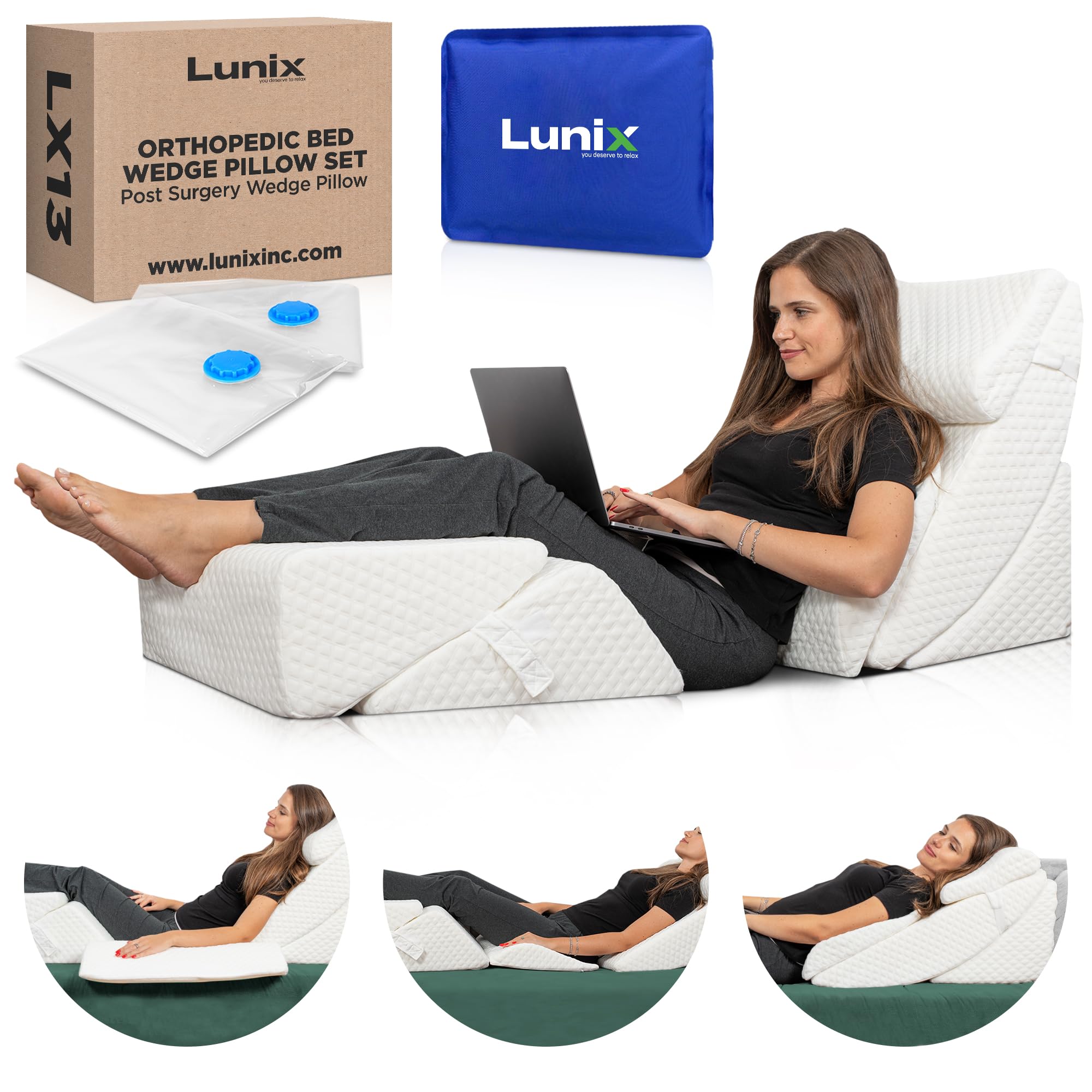 6pcs Orthopedic Bed Wedge Pillow Set, Post Surgery Memory Foam for Back