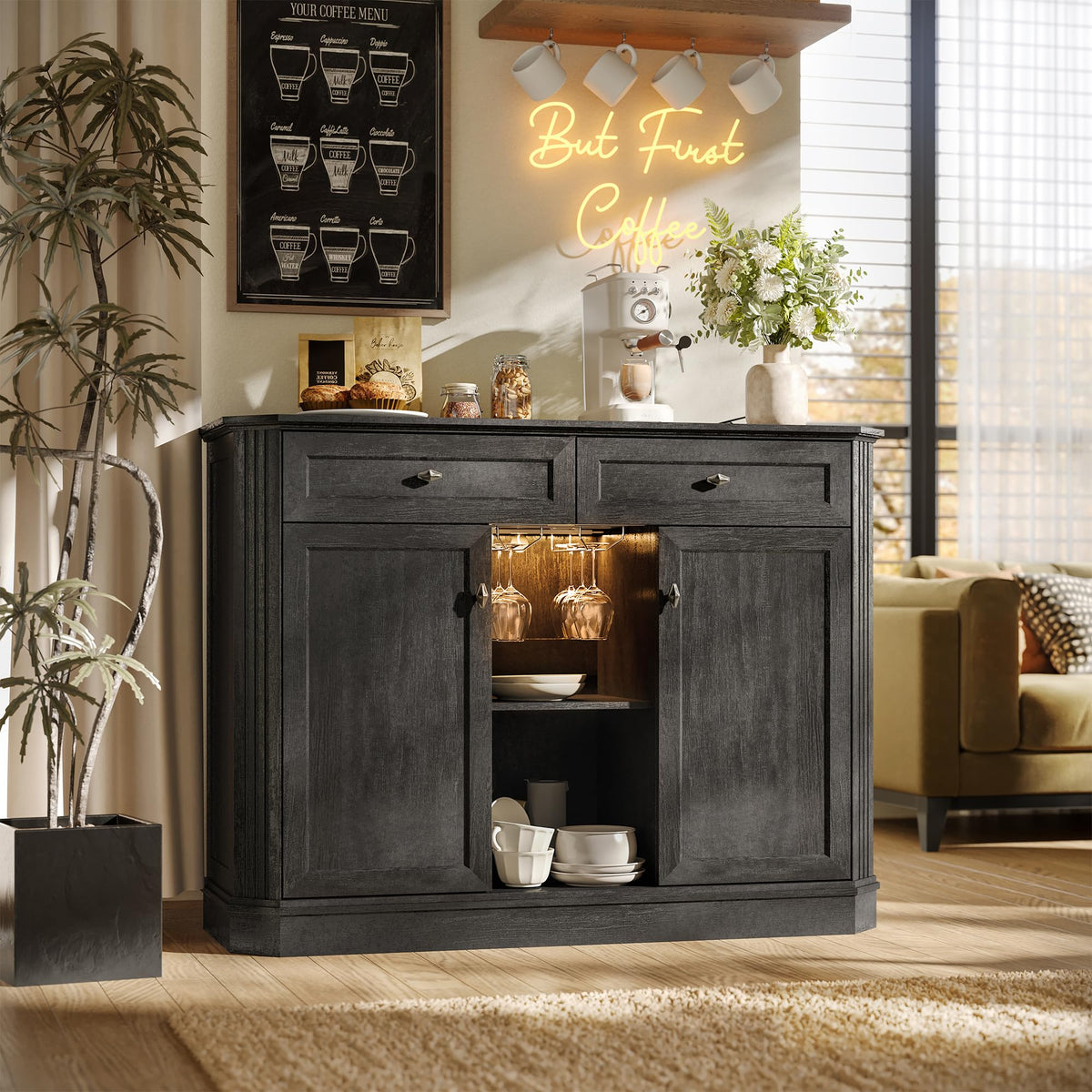 47" LED Bar Cabinet with Storage & Power Outlets