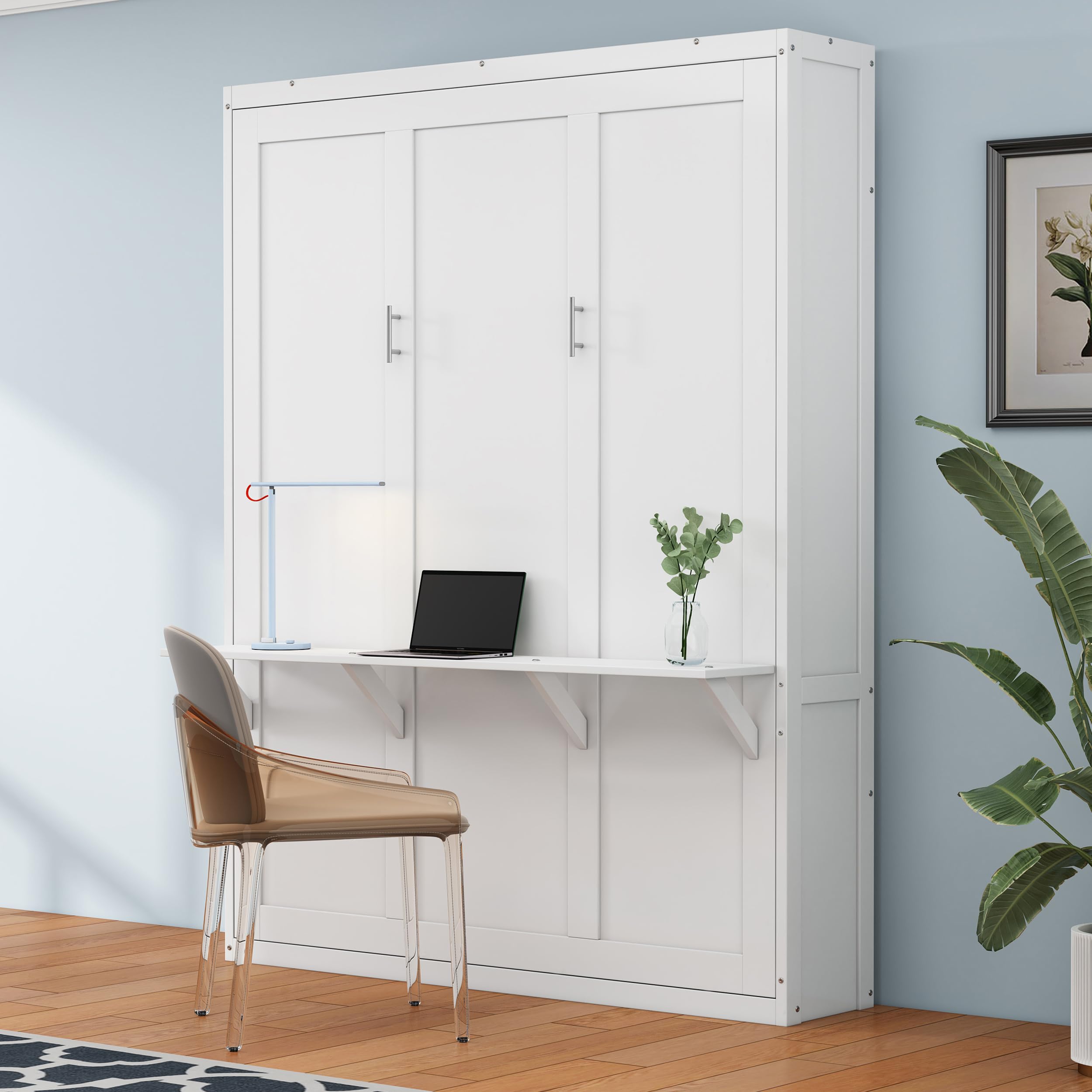 Queen Size Murphy Bed with Desk Combo, 68 inch Murphy Bed, Foldable