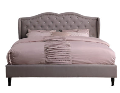 Premiere Curved Classics Cloth Light Grey Silver Linen 51" Tall Headboard Platform Bed