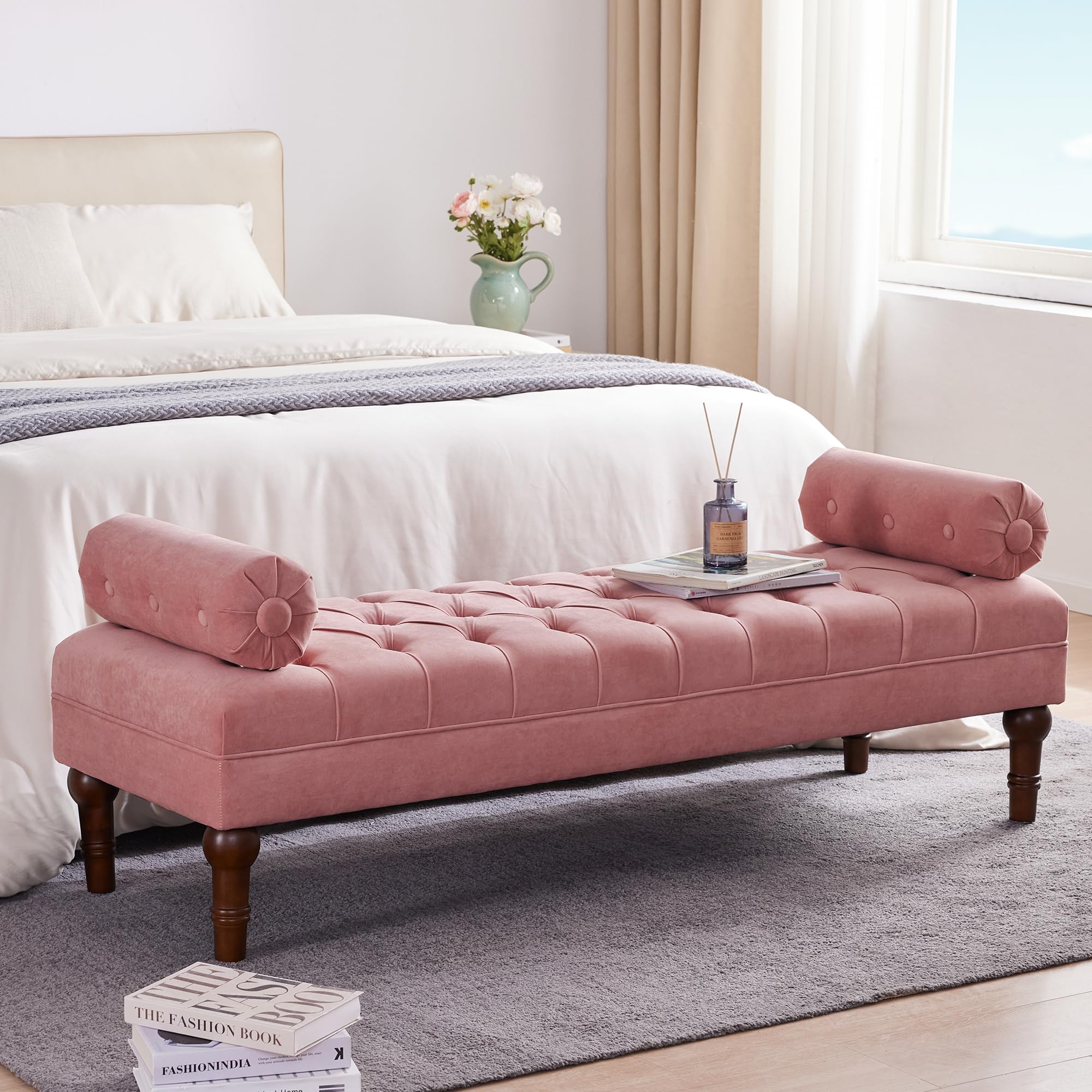 60.2" Velvet Bedroom Bench, Modern End of Bed Bench with Button-Tufted