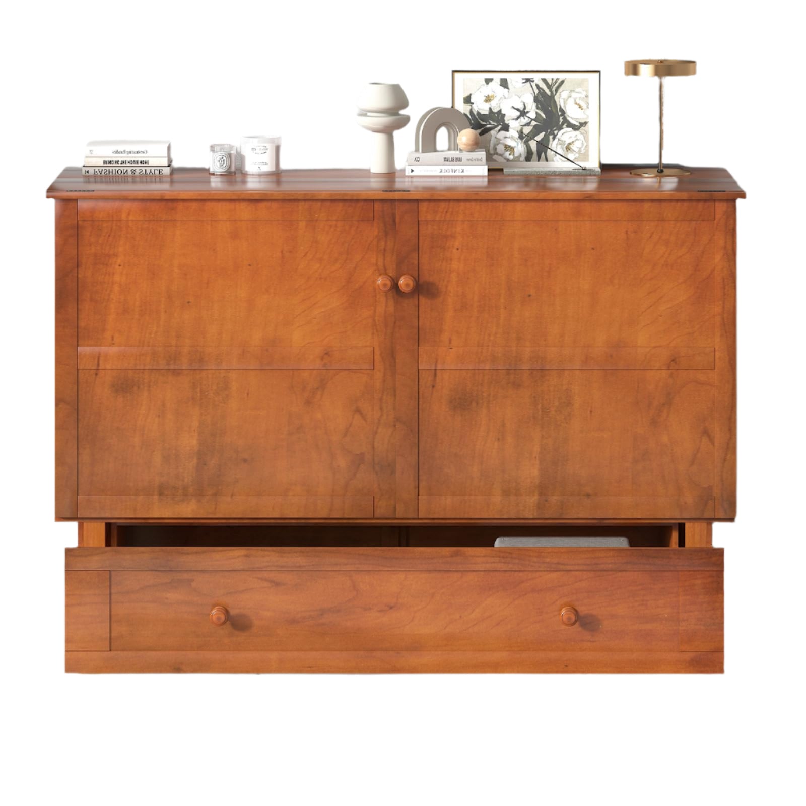 Bed Cabinet, Queen Chest Bed with Foldable Foam Mattress, USB Charging