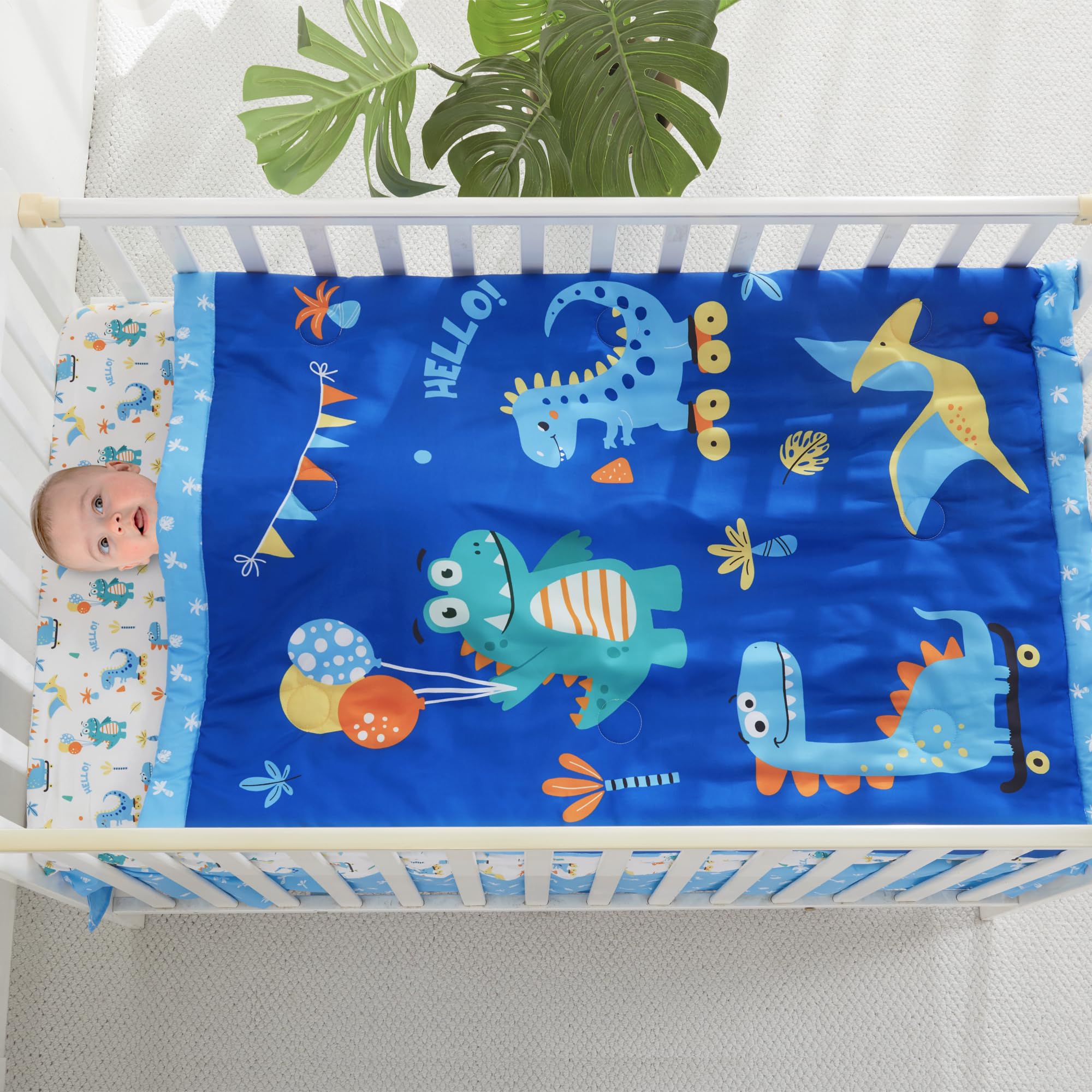 3 Piece Baby Crib Bedding Set, Infant Nursery Bed Set Decor with Quilt + Fitted