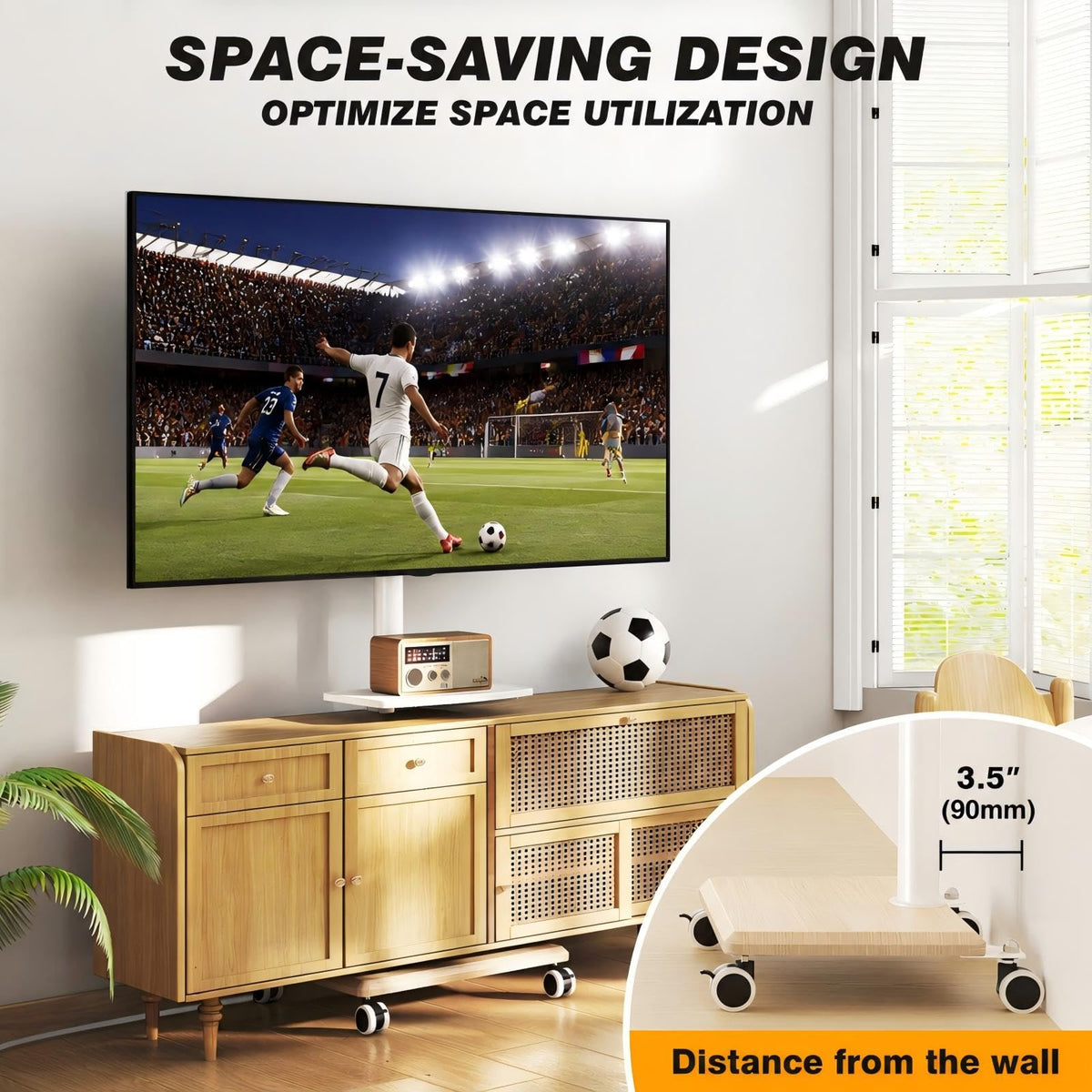 Rolling TV Stand with Power Outlet – 32 to 60 Inch