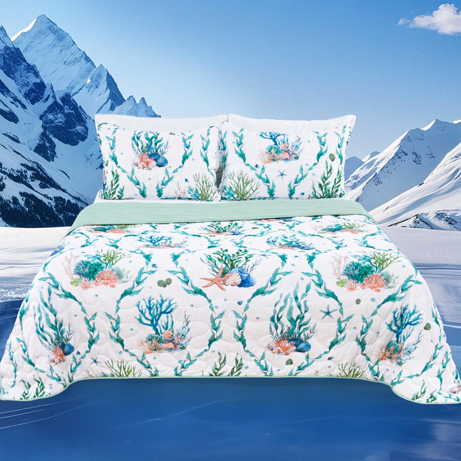 Cooling Quilts Queen Size Cooling Comforter for Hot Sleepers Summer Coastal Bedding Set