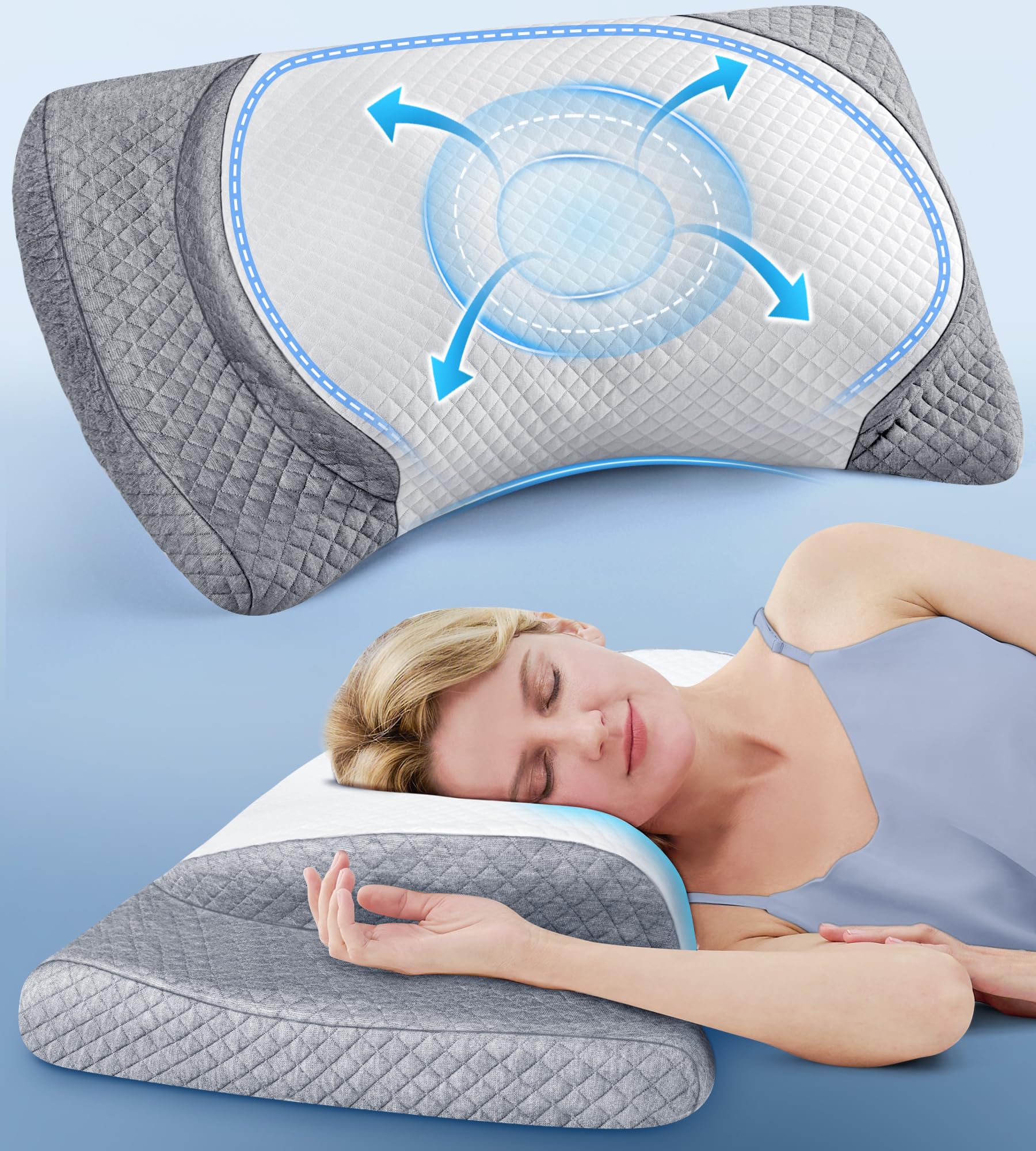 Cervical Neck Pillow for Pain Relief, Adjustable Side Sleeper Pillow