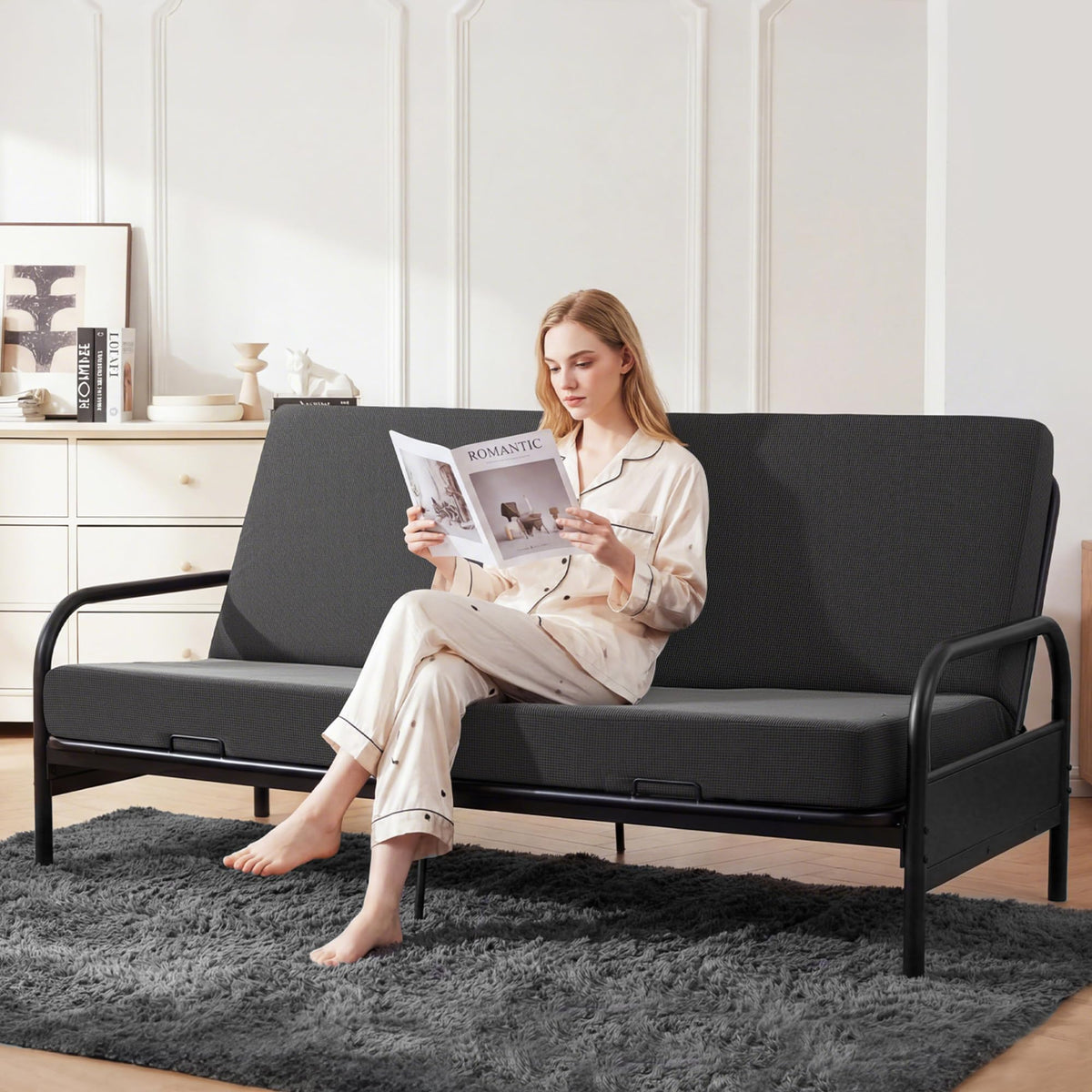 Full Size Futon Mattress, 6-Inch High-Density Foam, Foldable, Gray