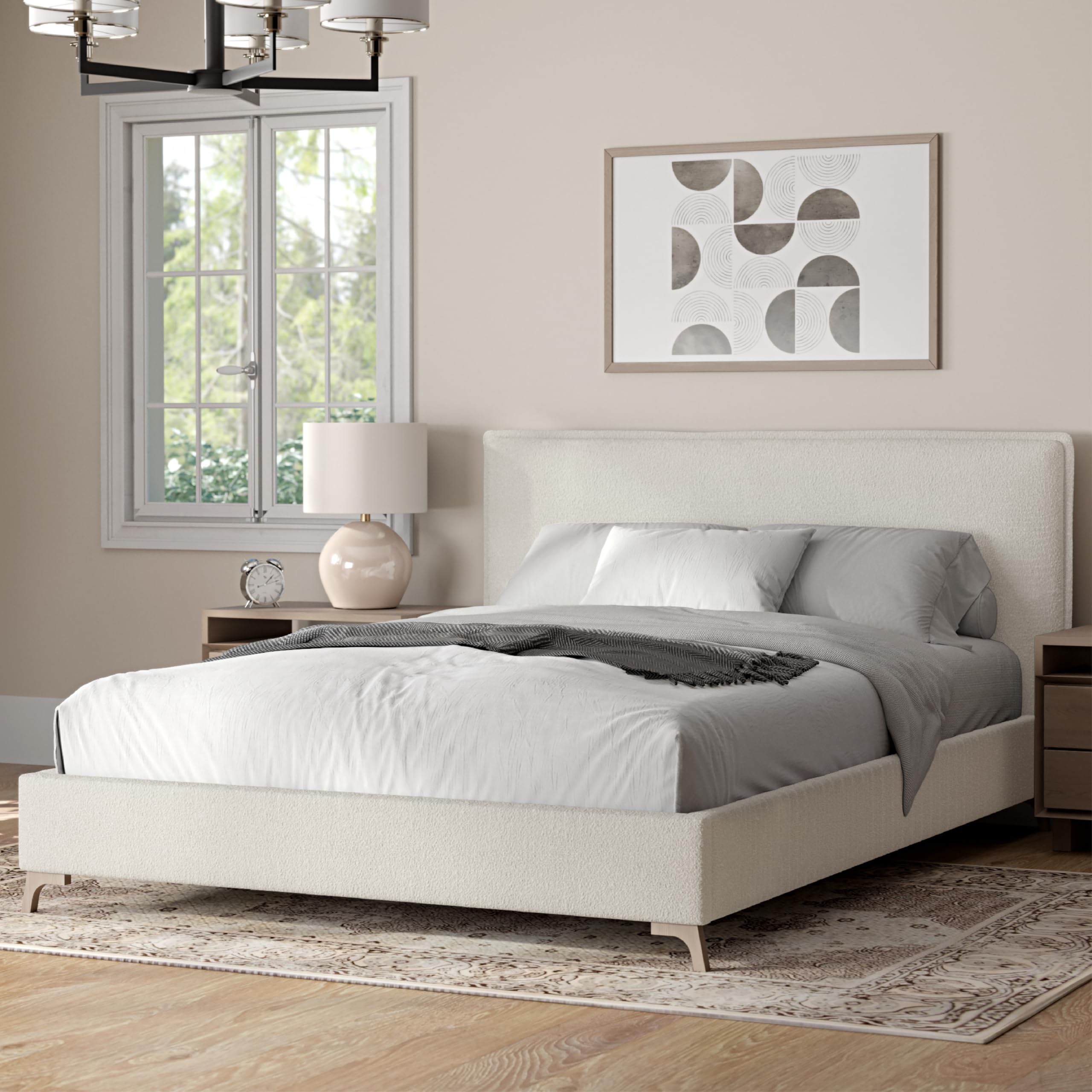 Casa Lottie Full Boucle Flange Edge Bed Frame with Headboard