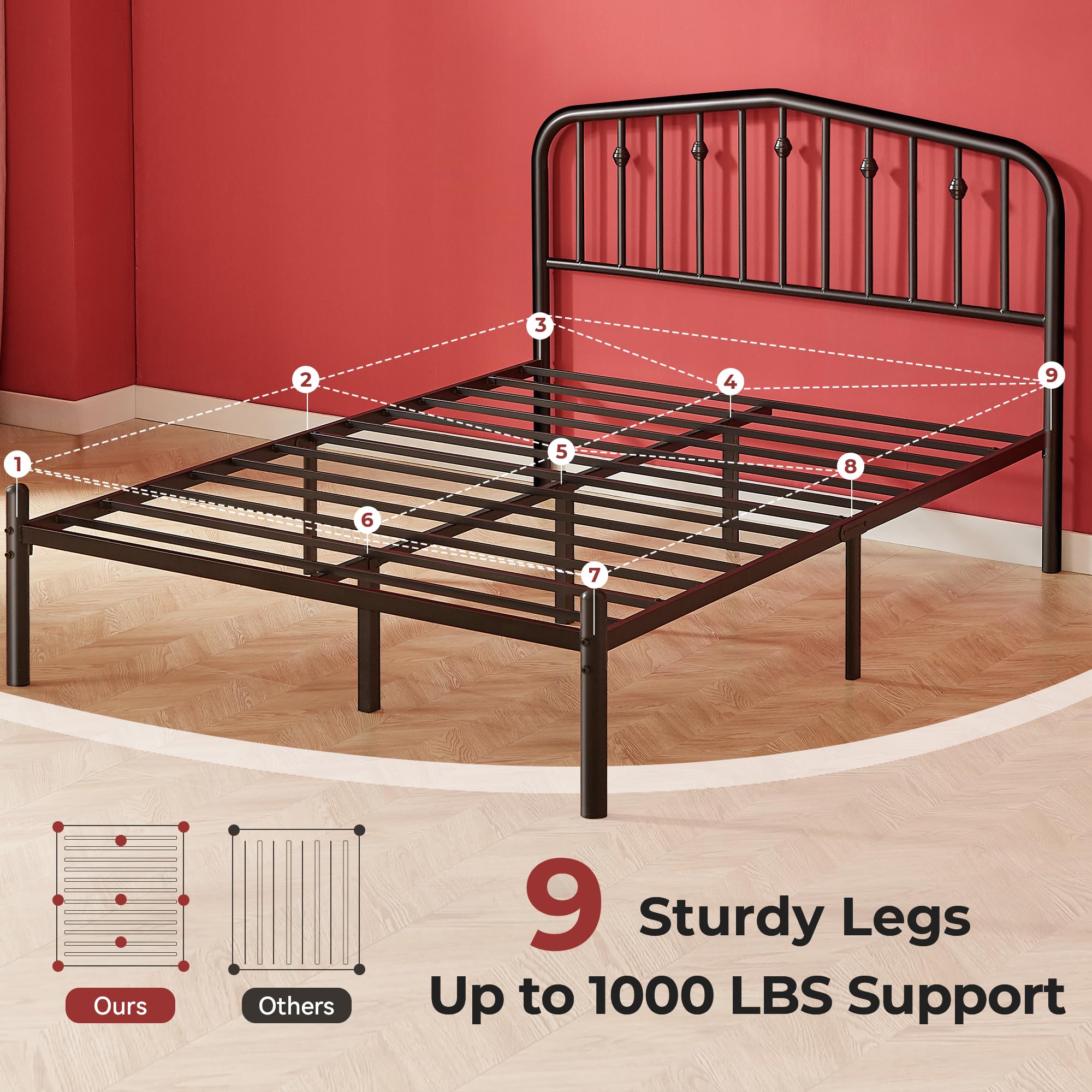 Queen Bed Frame, 14 Inch Sturdy Queen Size Bed Frame