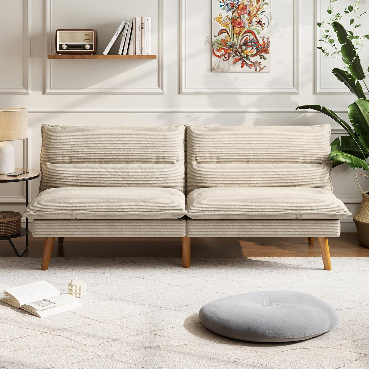 71" Corduroy Futon Sofa Bed with Adjustable Backrest