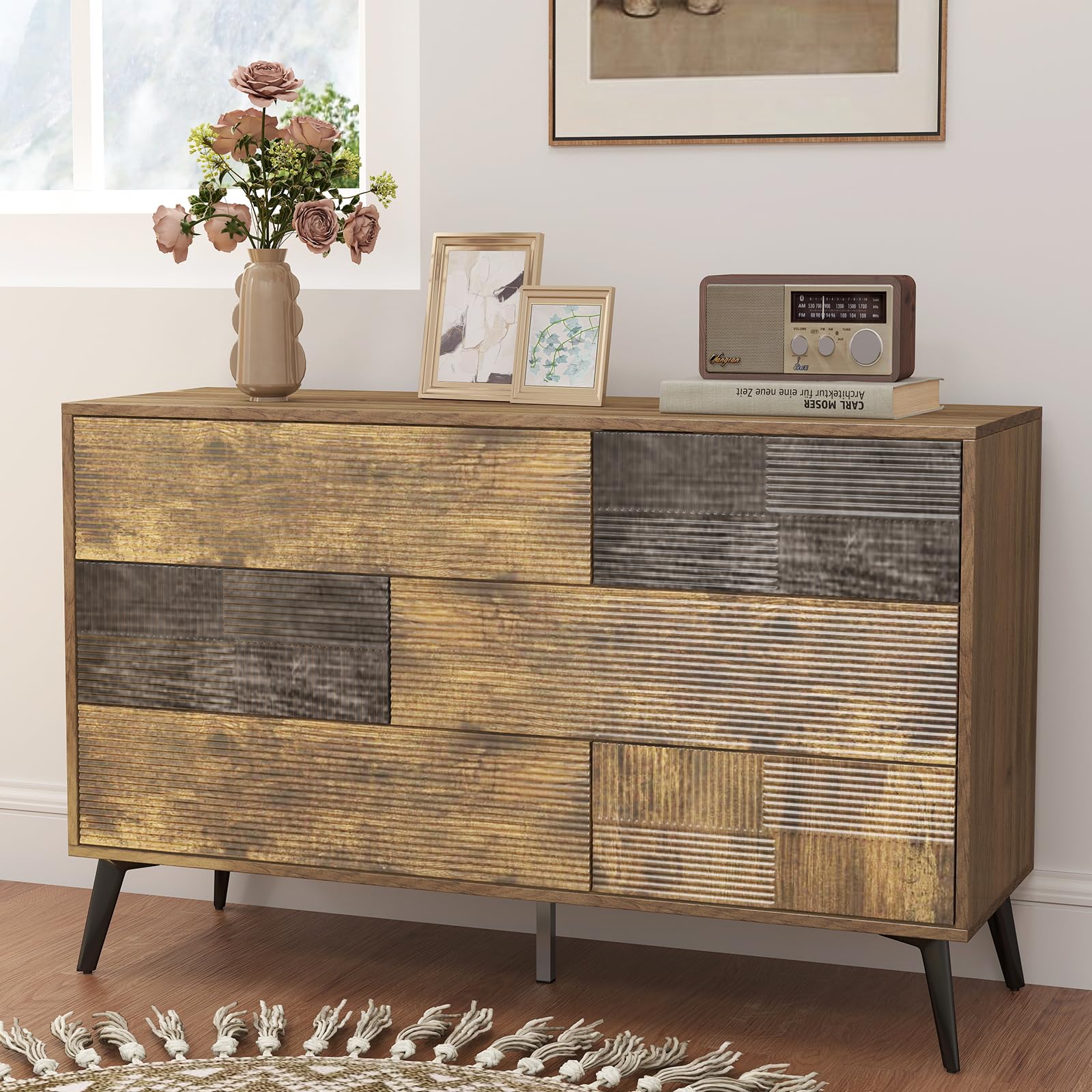 6 Drawer Dresser for Closet for Bedroom, Fluted Modern Chest of Drawers