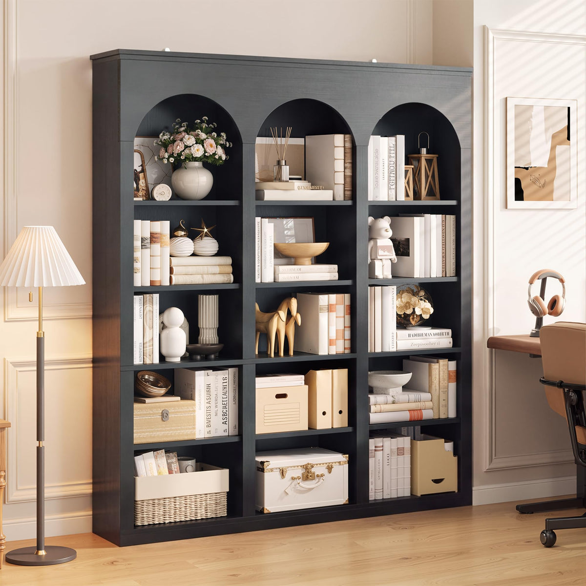 71" Triple Arch Etagere Bookcase — 5-Tier, 15-Cubby Open Shelf