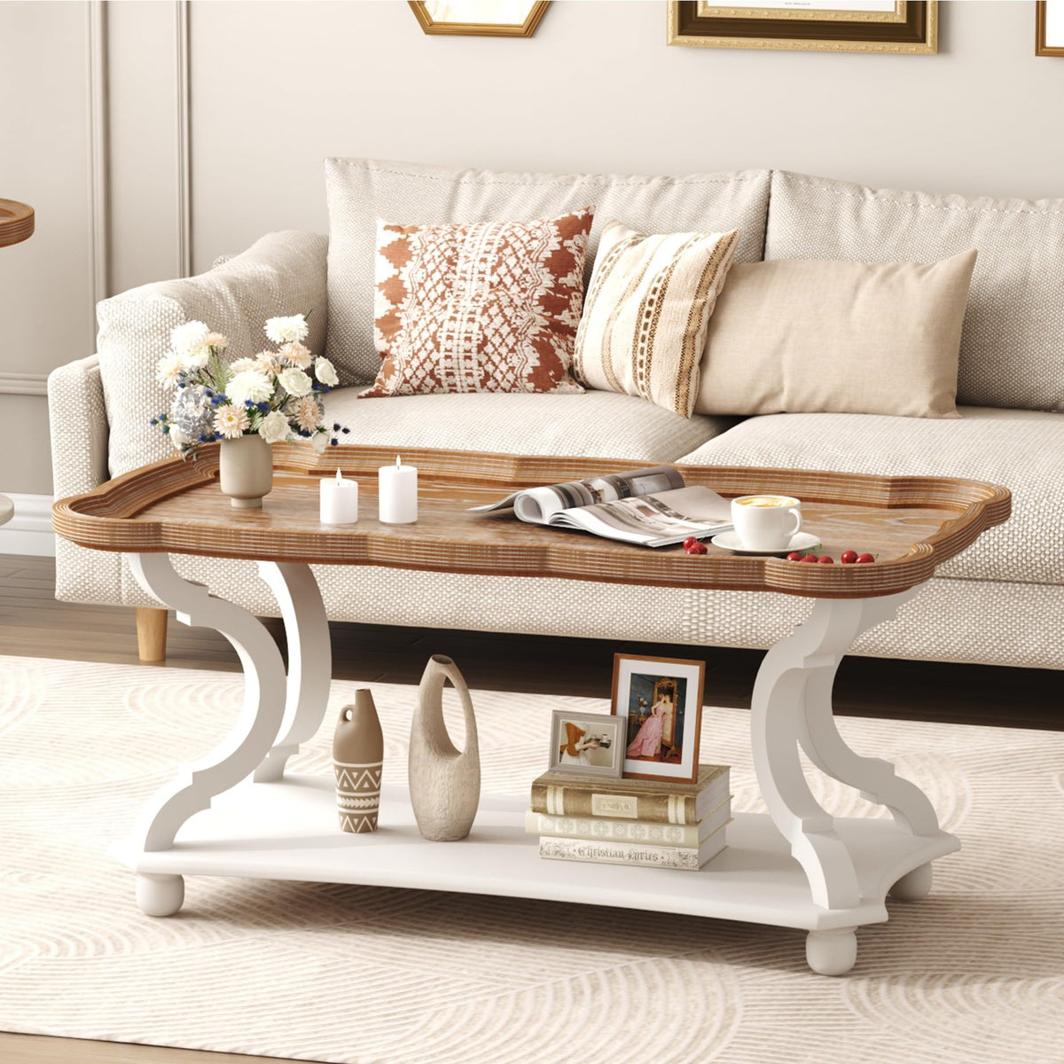 Farmhouse Coffee Table with Storage Shelf