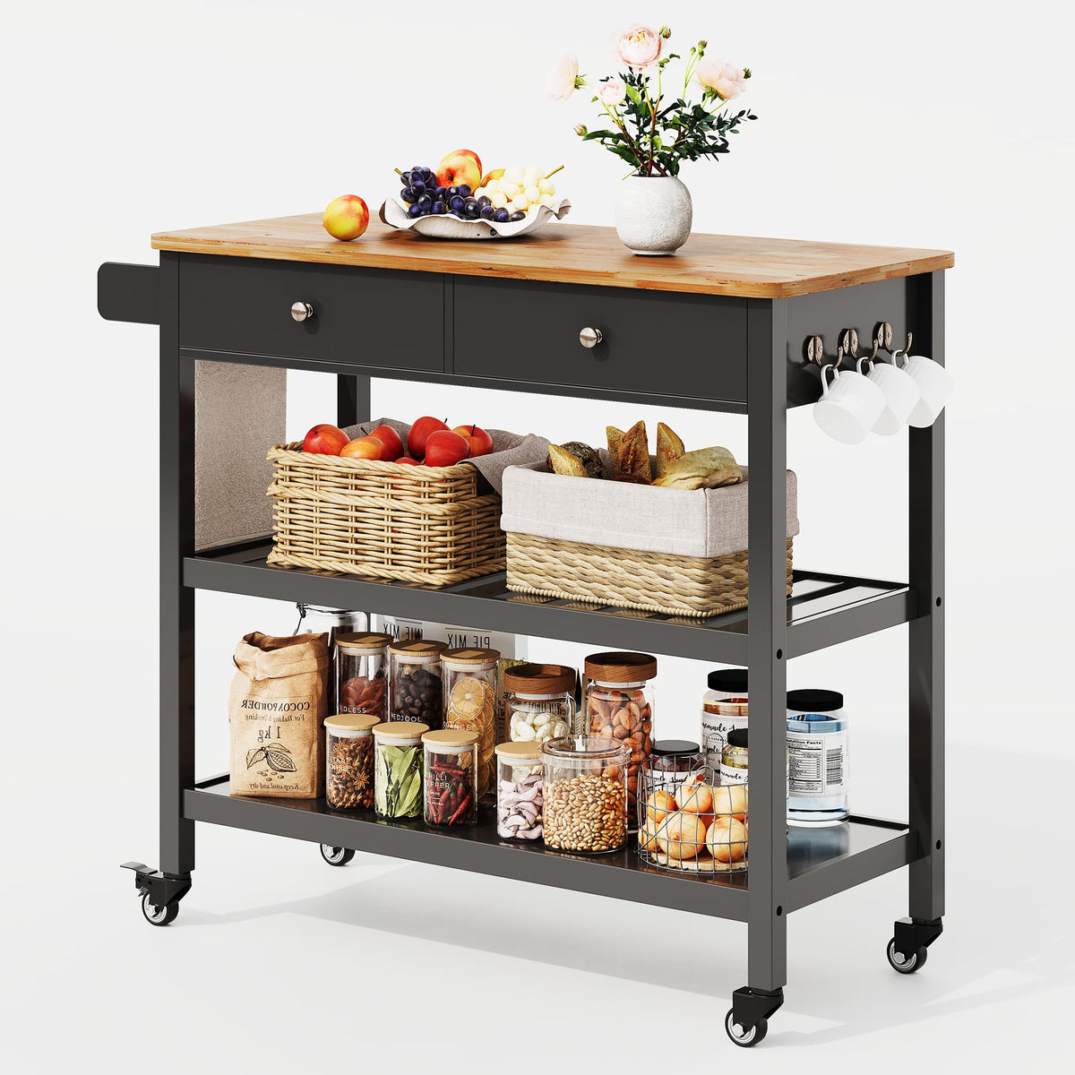 Kitchen Island Cart with Storage & 40" Wooden Top